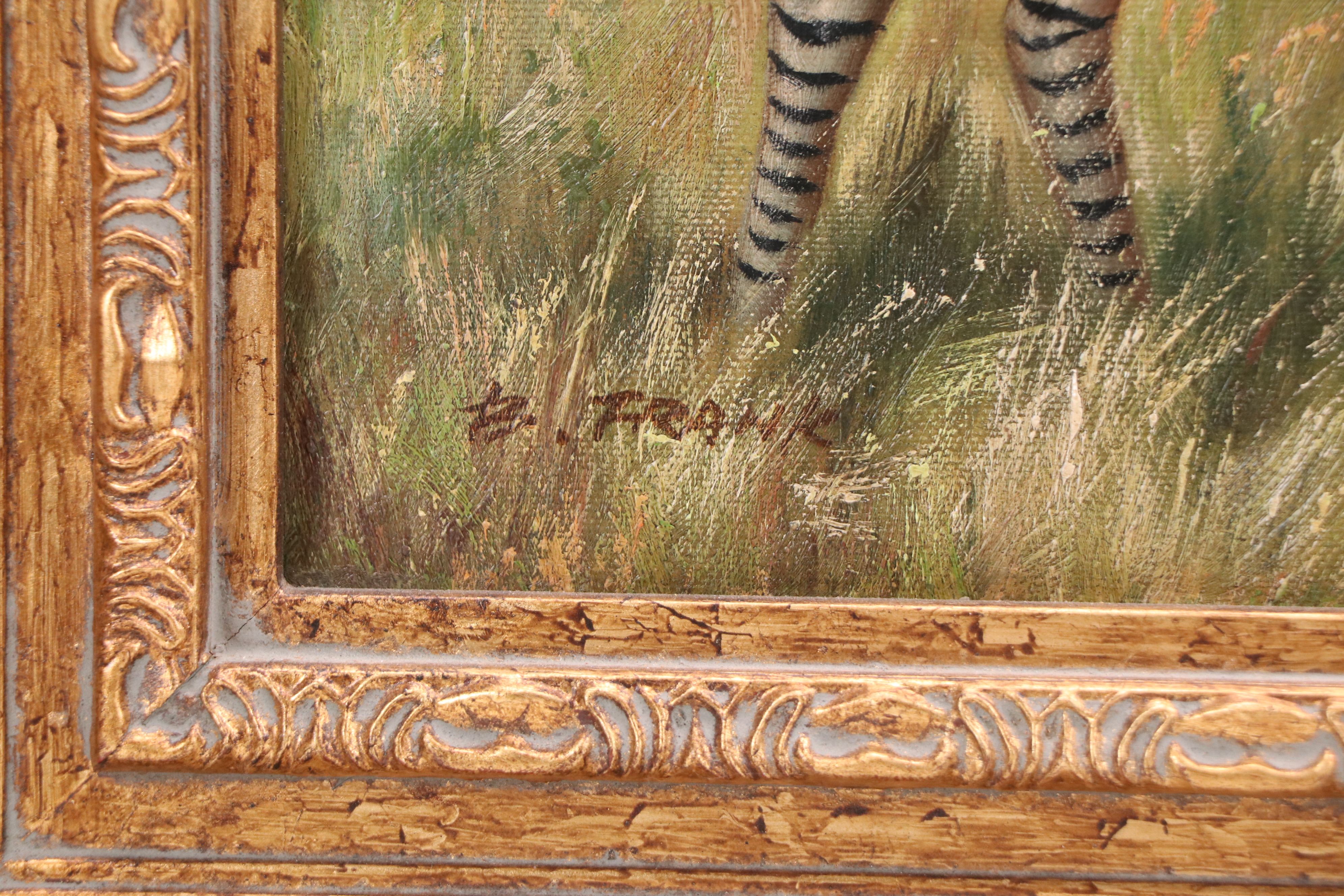 Wildlife Oil Portraits of Elephant and Zebras, Late 20th Century