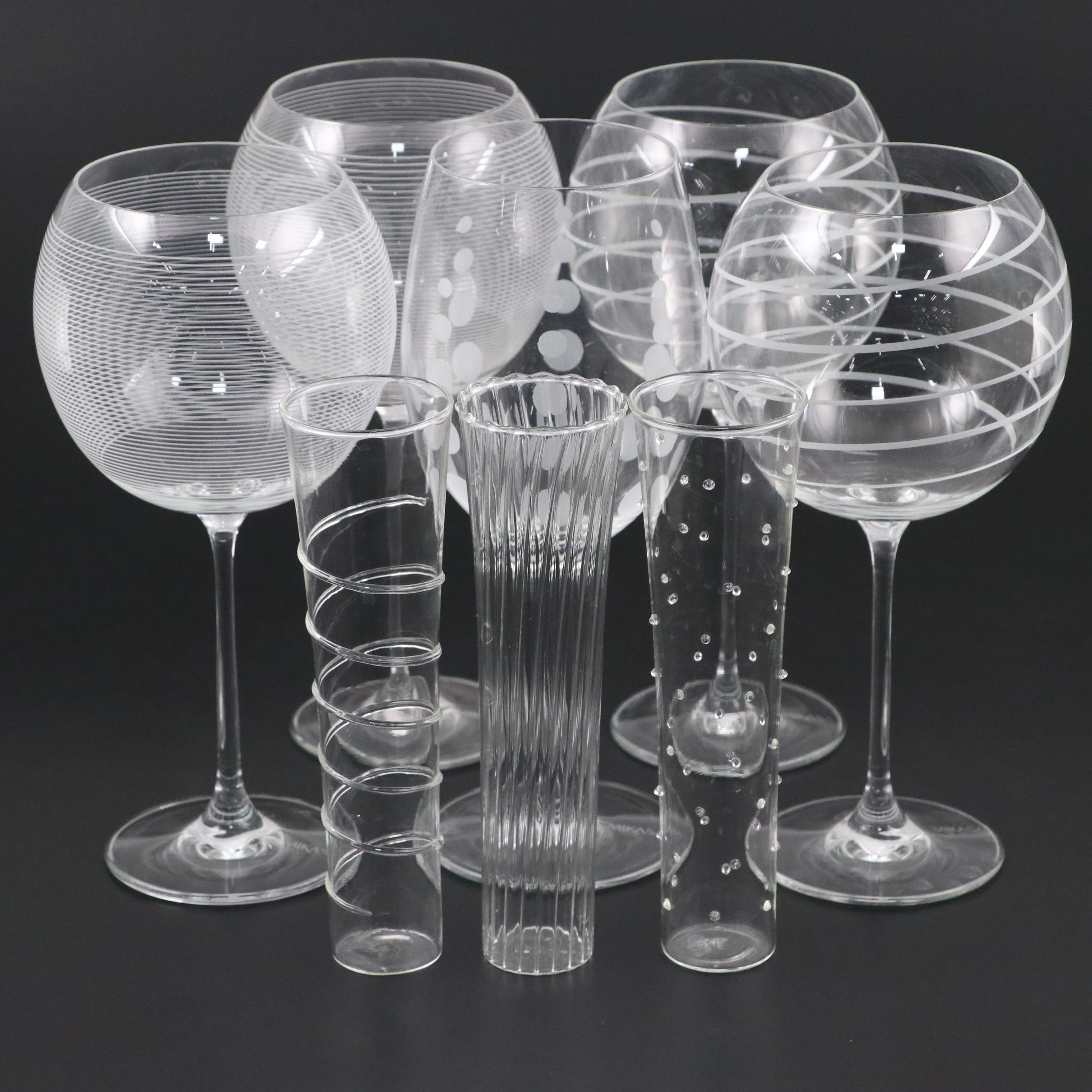 Mikasa "Cheers" Wine Glasses with Textured Glass Bud Vases