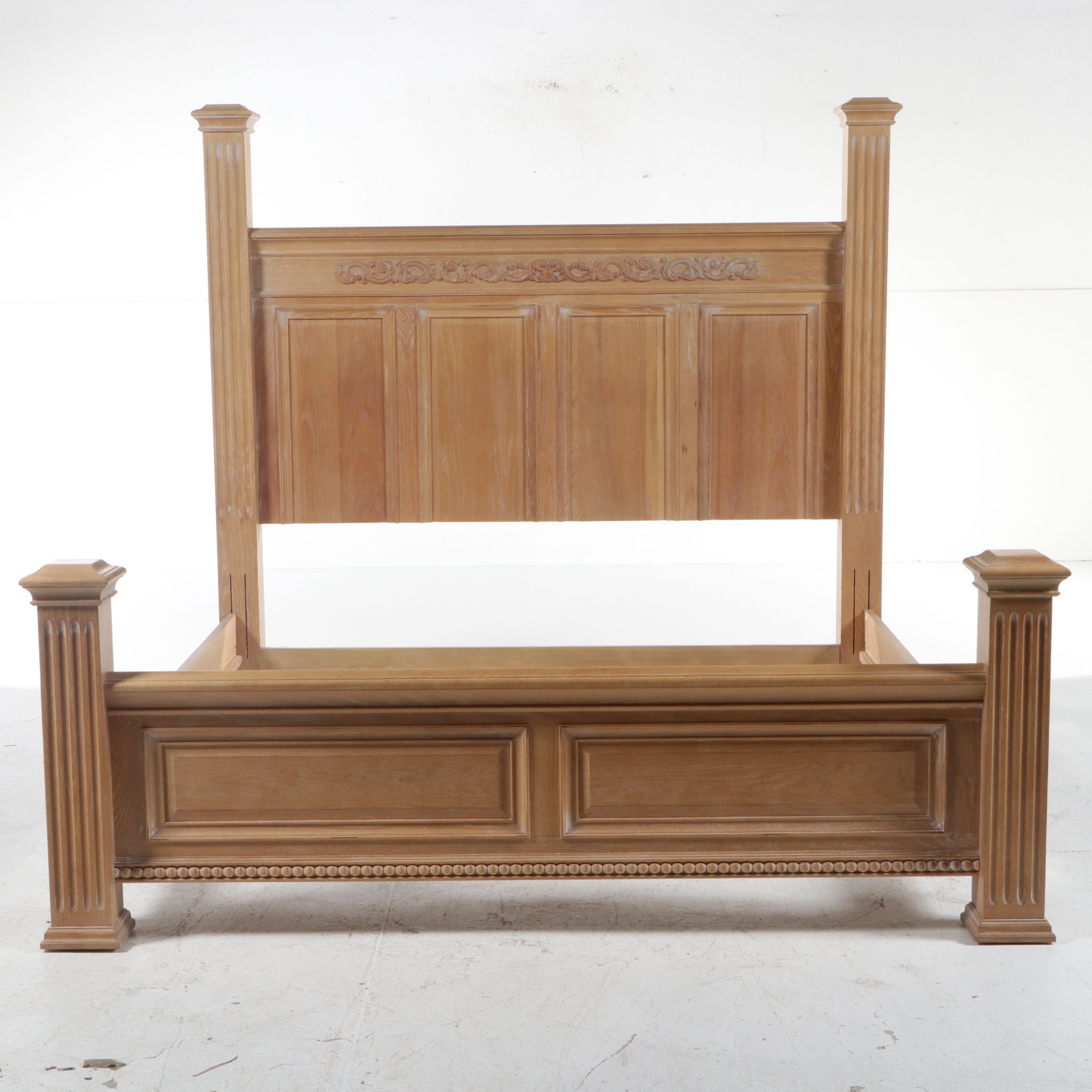 Contemporary Oak Neoclassical Style Four-Poster Bed, Late 20th/21st Century