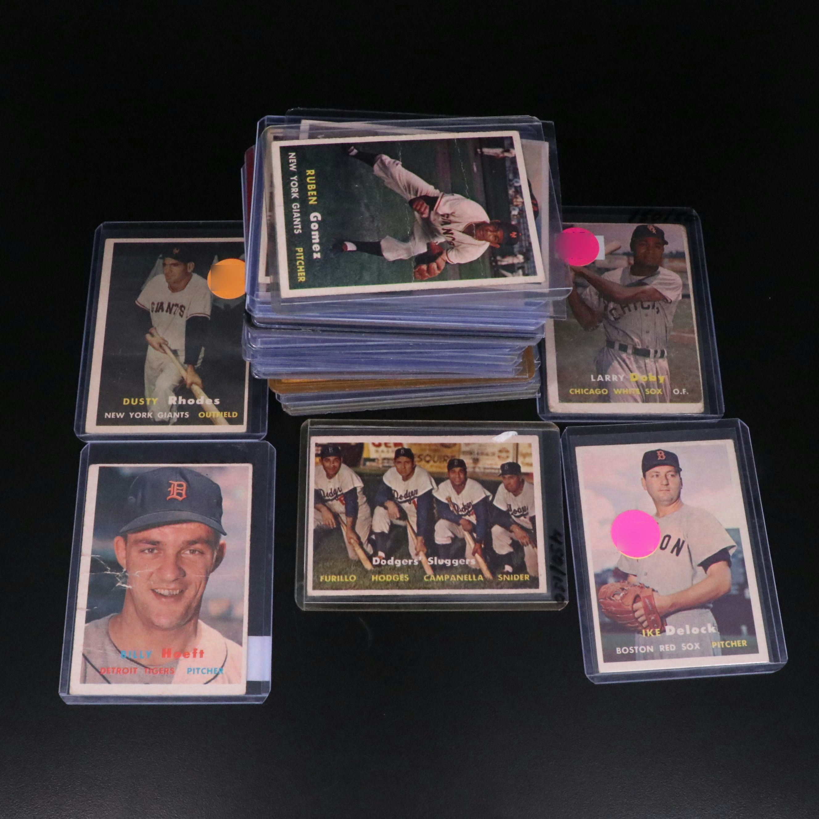 SIxty-Two 1957 Topps Baseball Cards, Including Larry Doby, Dodgers Sluggers