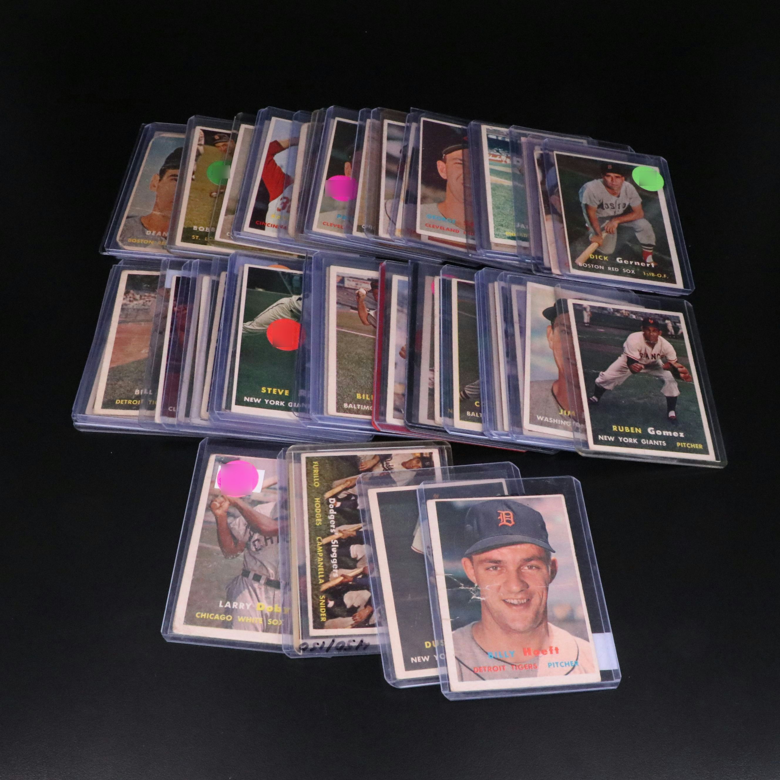 SIxty-Two 1957 Topps Baseball Cards, Including Larry Doby, Dodgers Sluggers