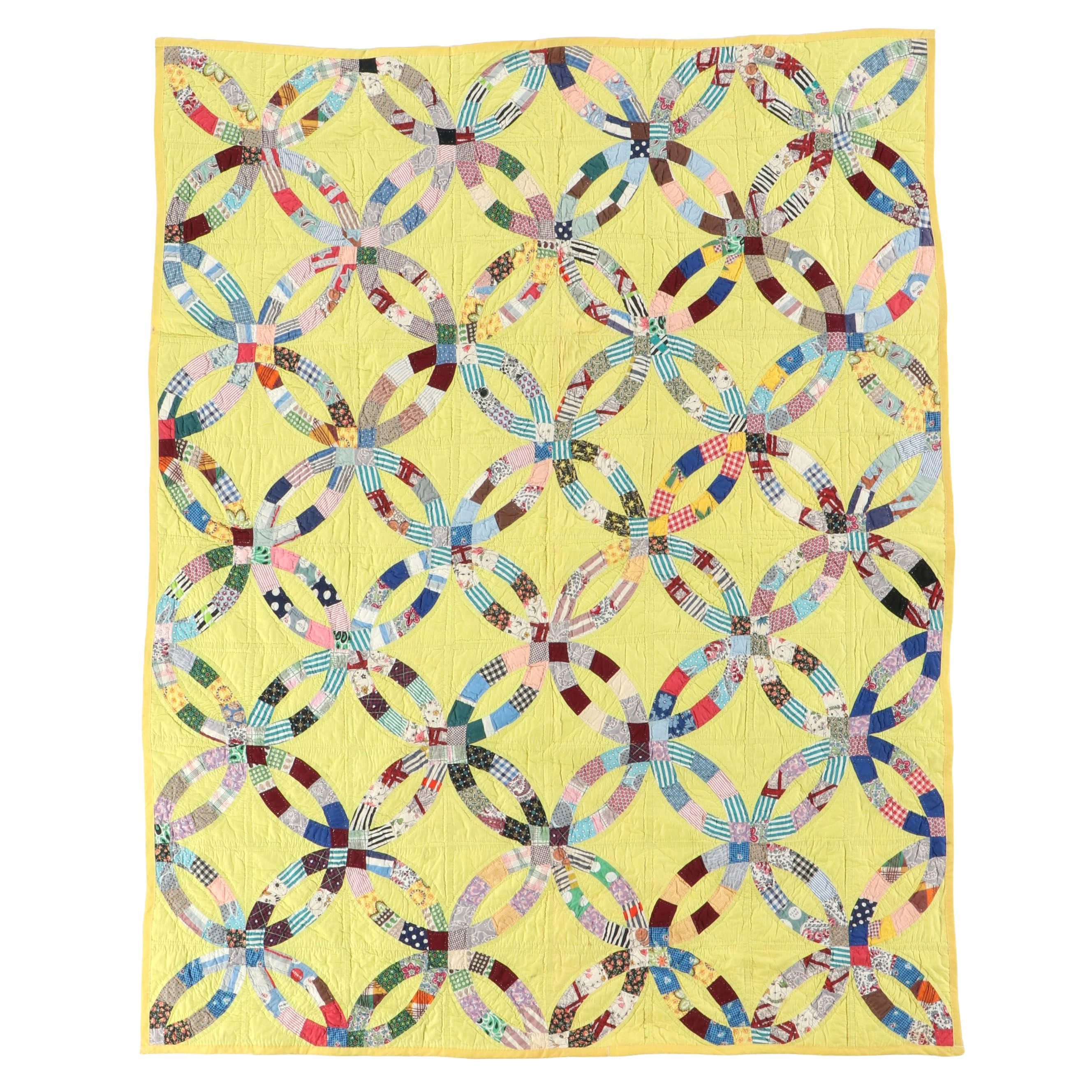 Handmade "Double Wedding Ring" Pieced Quilt