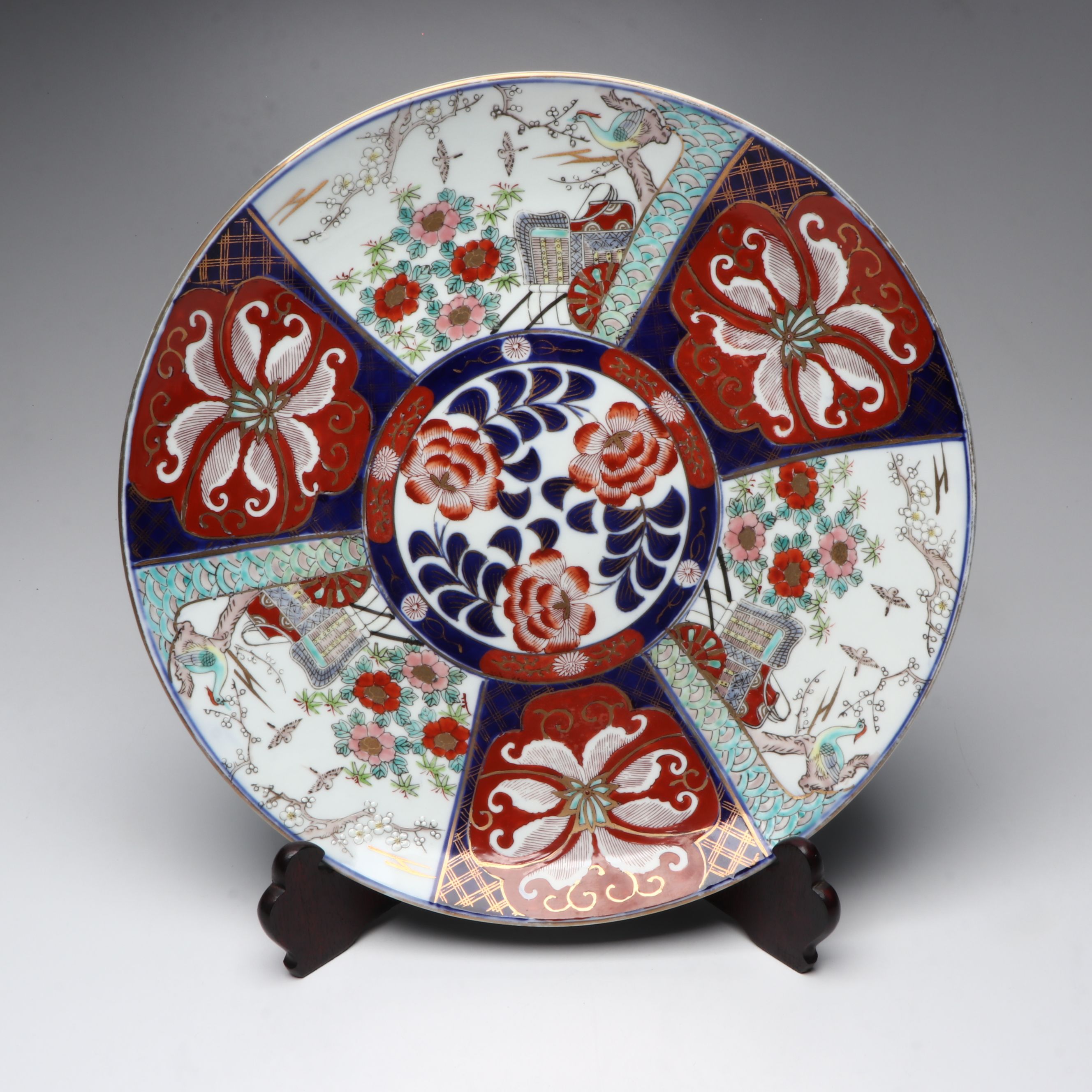Japanese Imari Porcelain Charger on Wood Stand