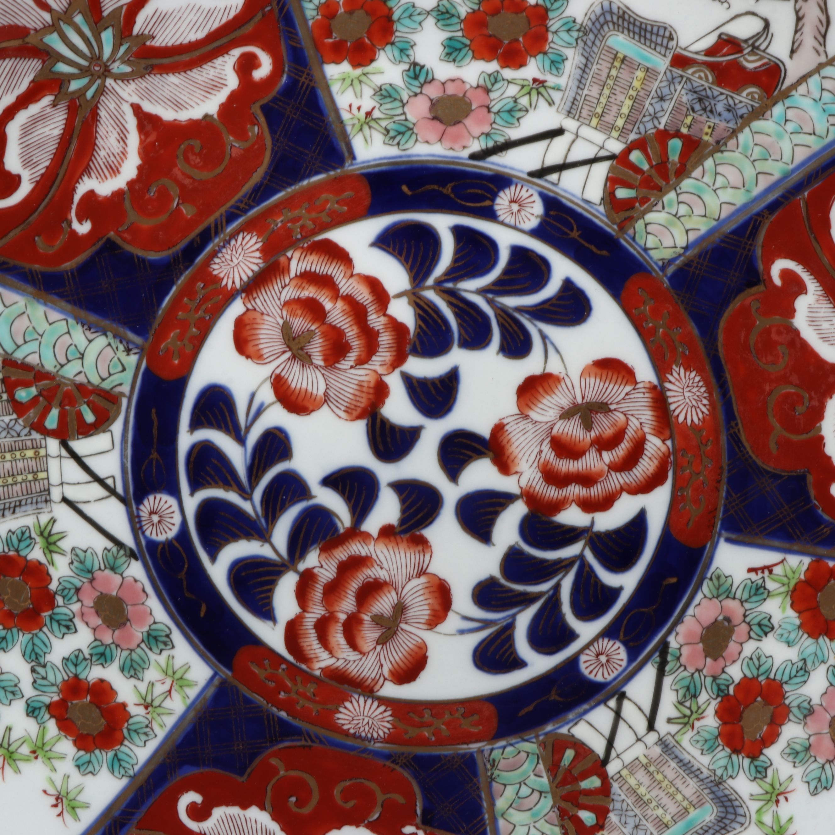 Japanese Imari Porcelain Charger on Wood Stand