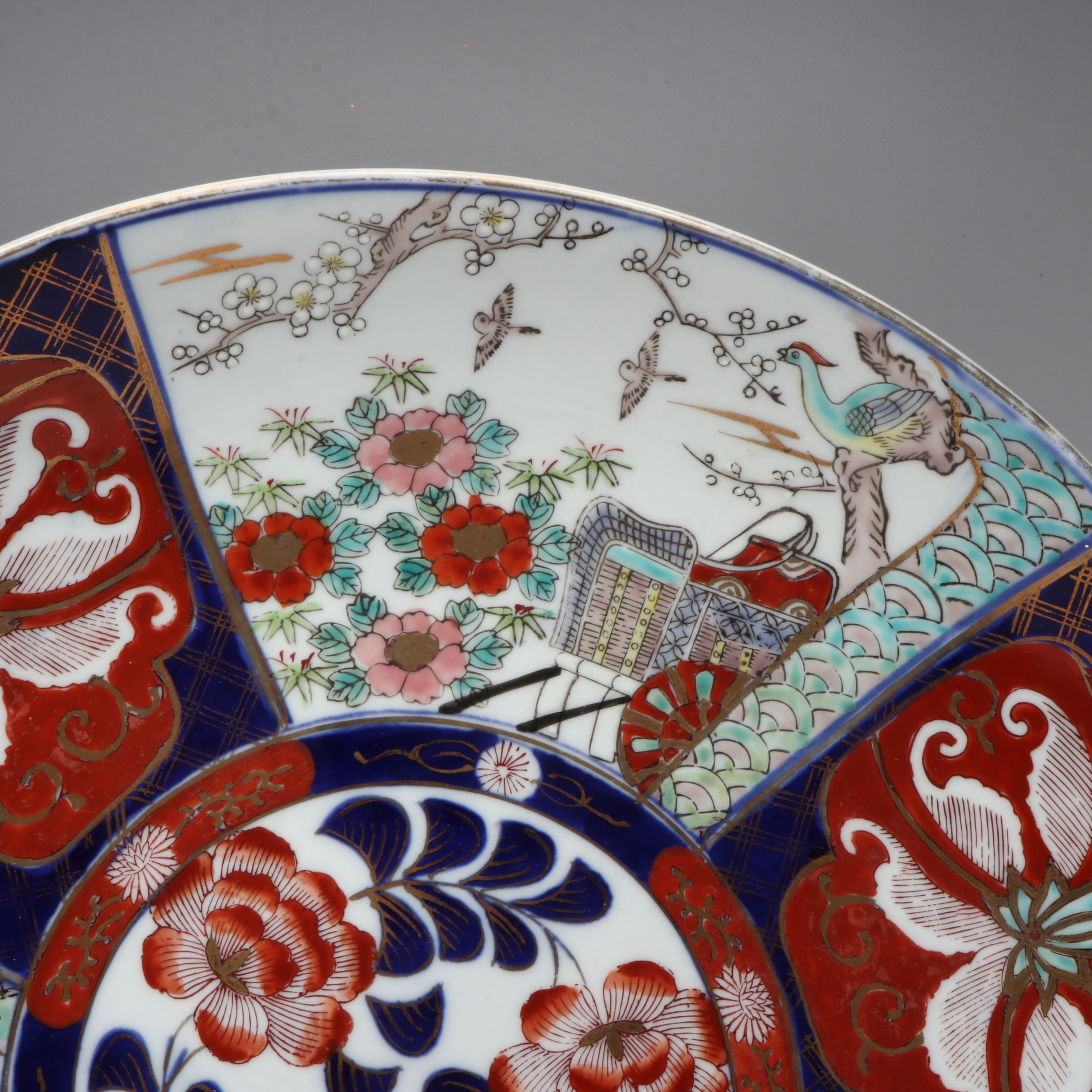Japanese Imari Porcelain Charger on Wood Stand