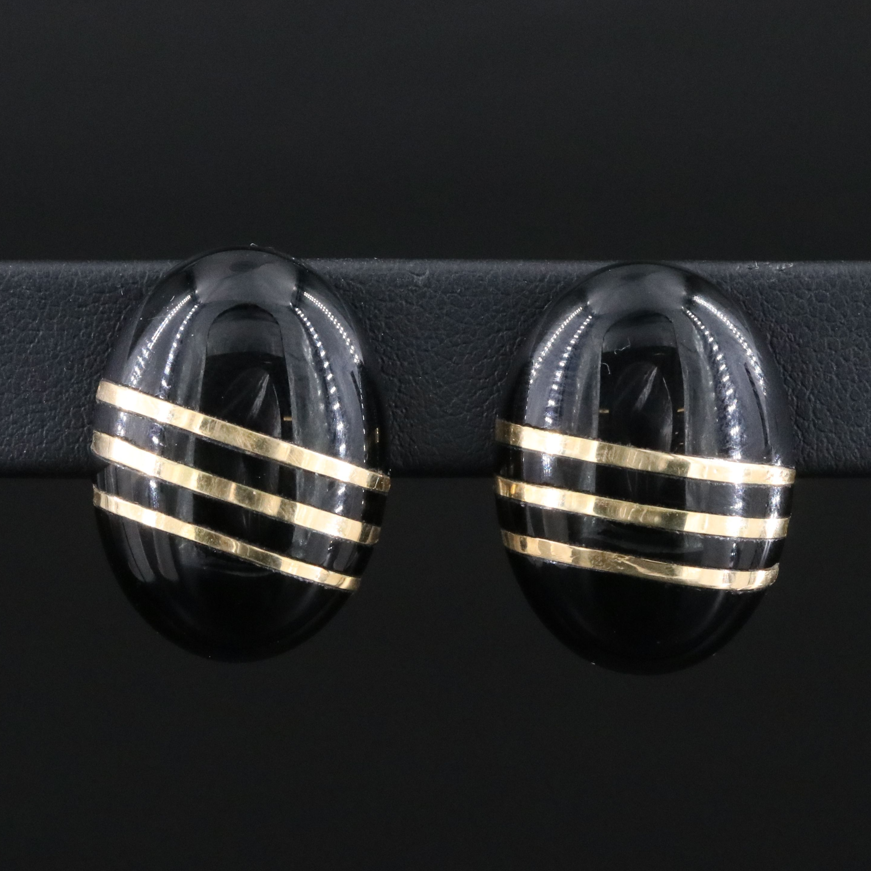 14K Inlaid Black Onyx Earrings