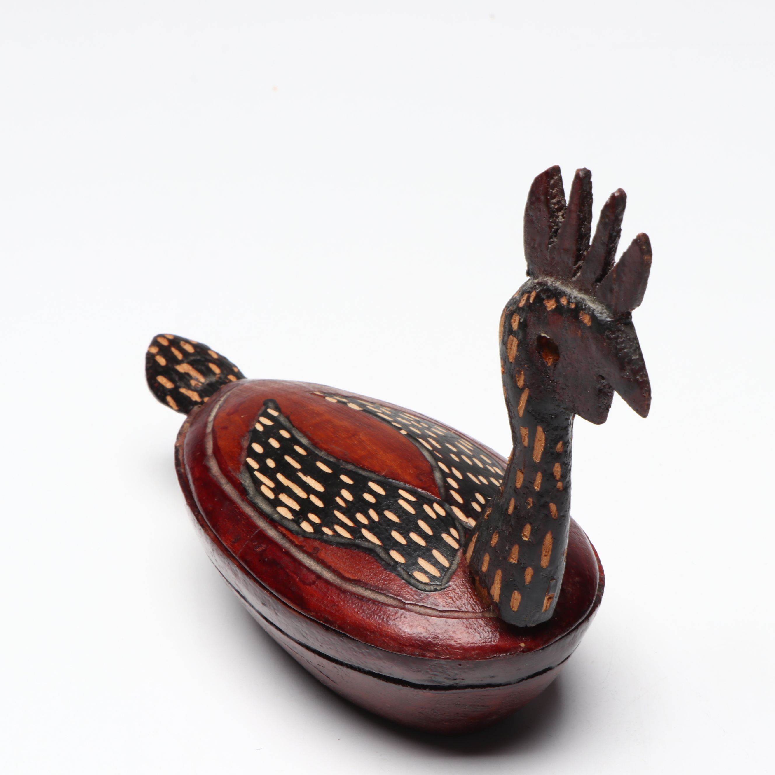 Folk Art Figural Hand-Carved Wood Rooster Lidded Bowl and Spoon Sets