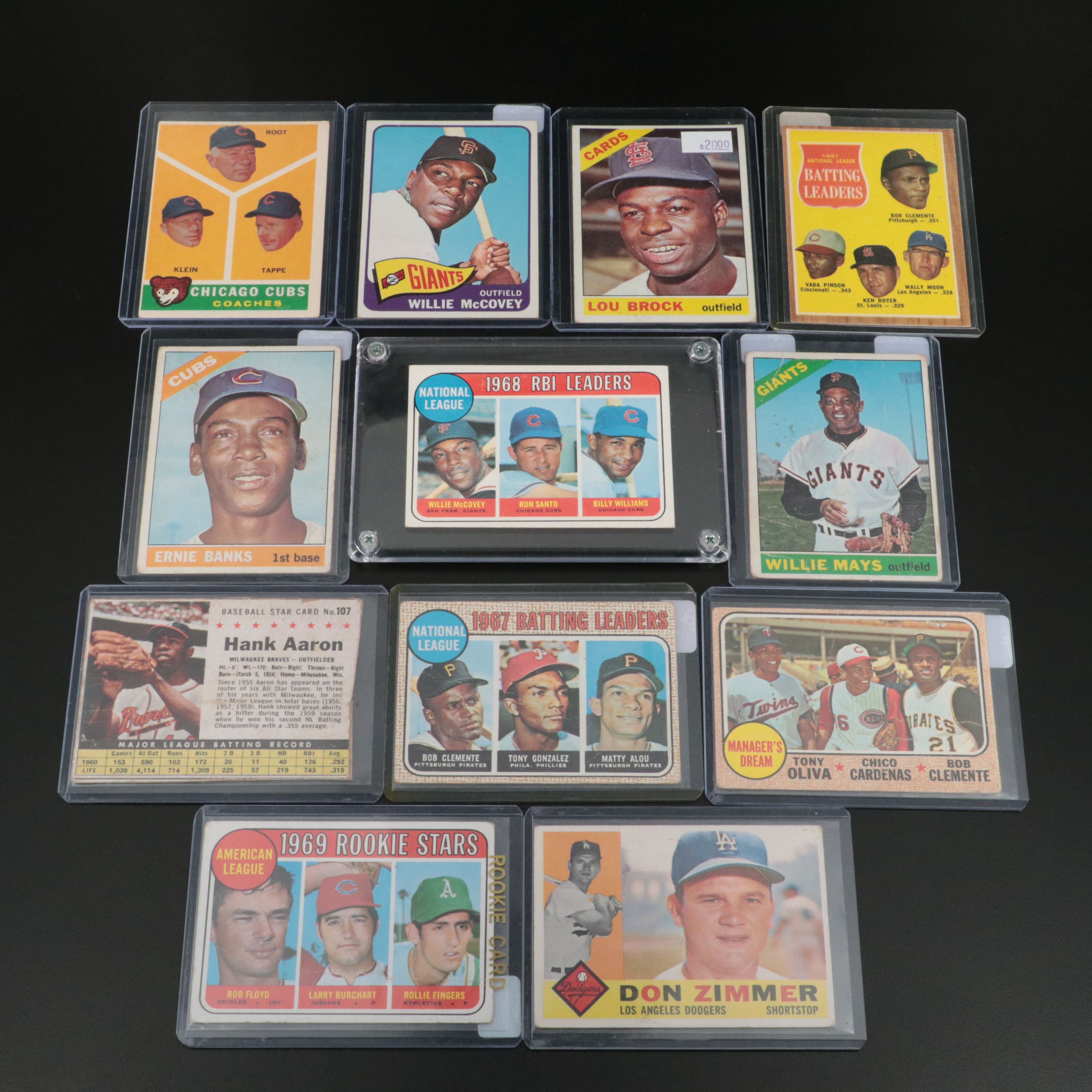 Twelve Vintage Baseball Cards of HOF and Star Players, 1960s