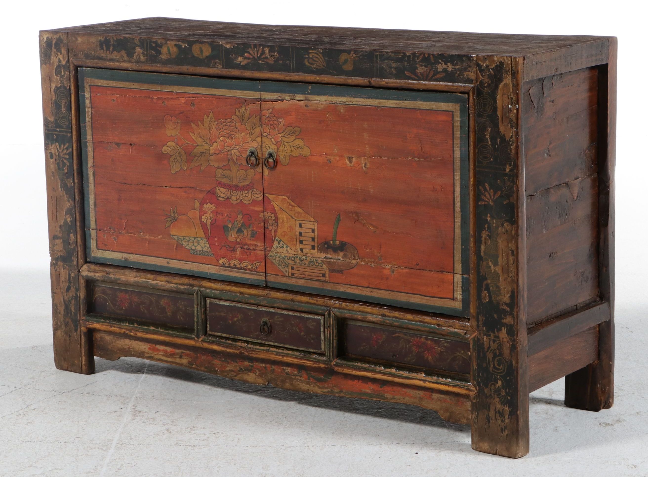 Chinese Polychrome Painted Lacquer Sideboard, 20th Century
