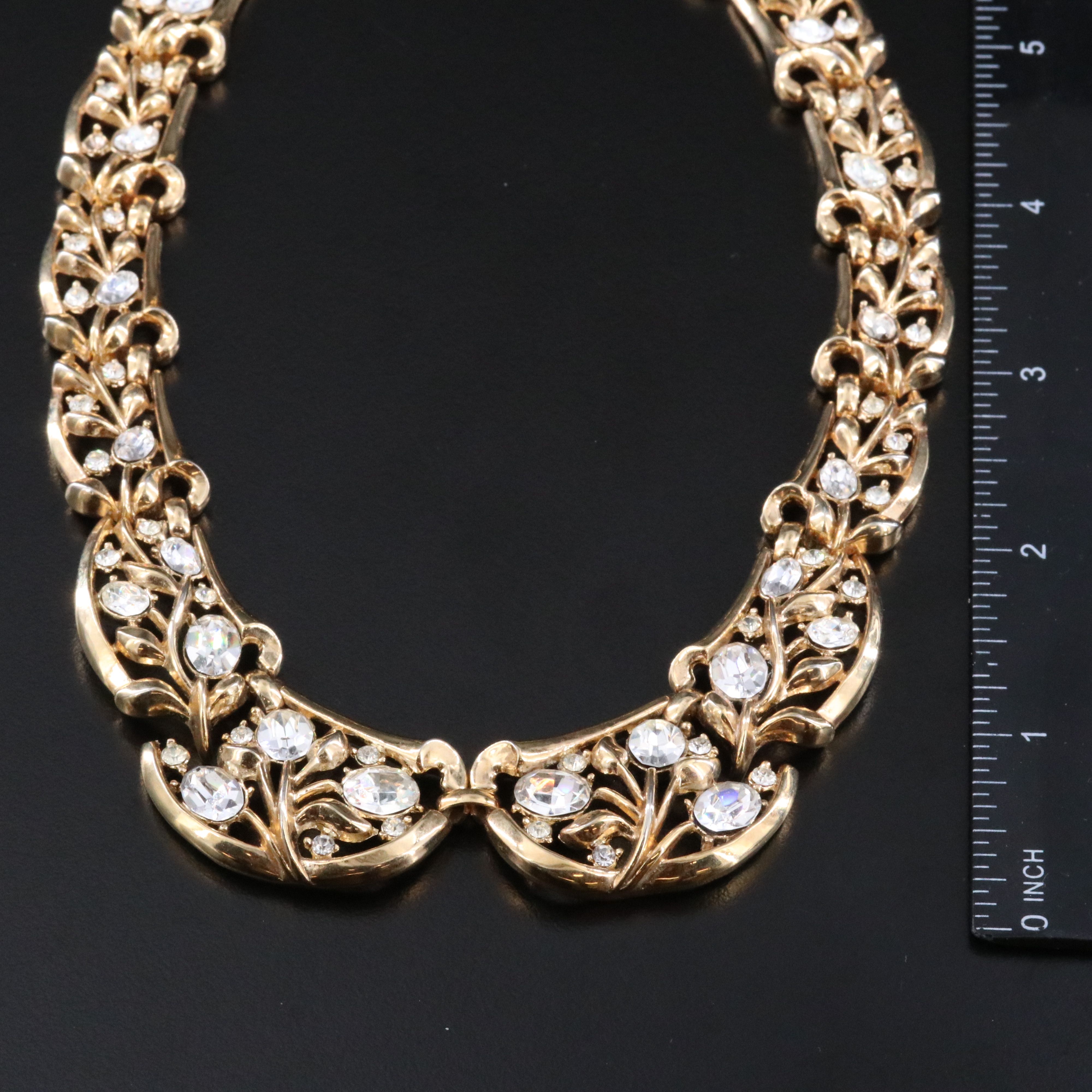 Trifari Floral Necklace with Crown Trifari Button Earrings