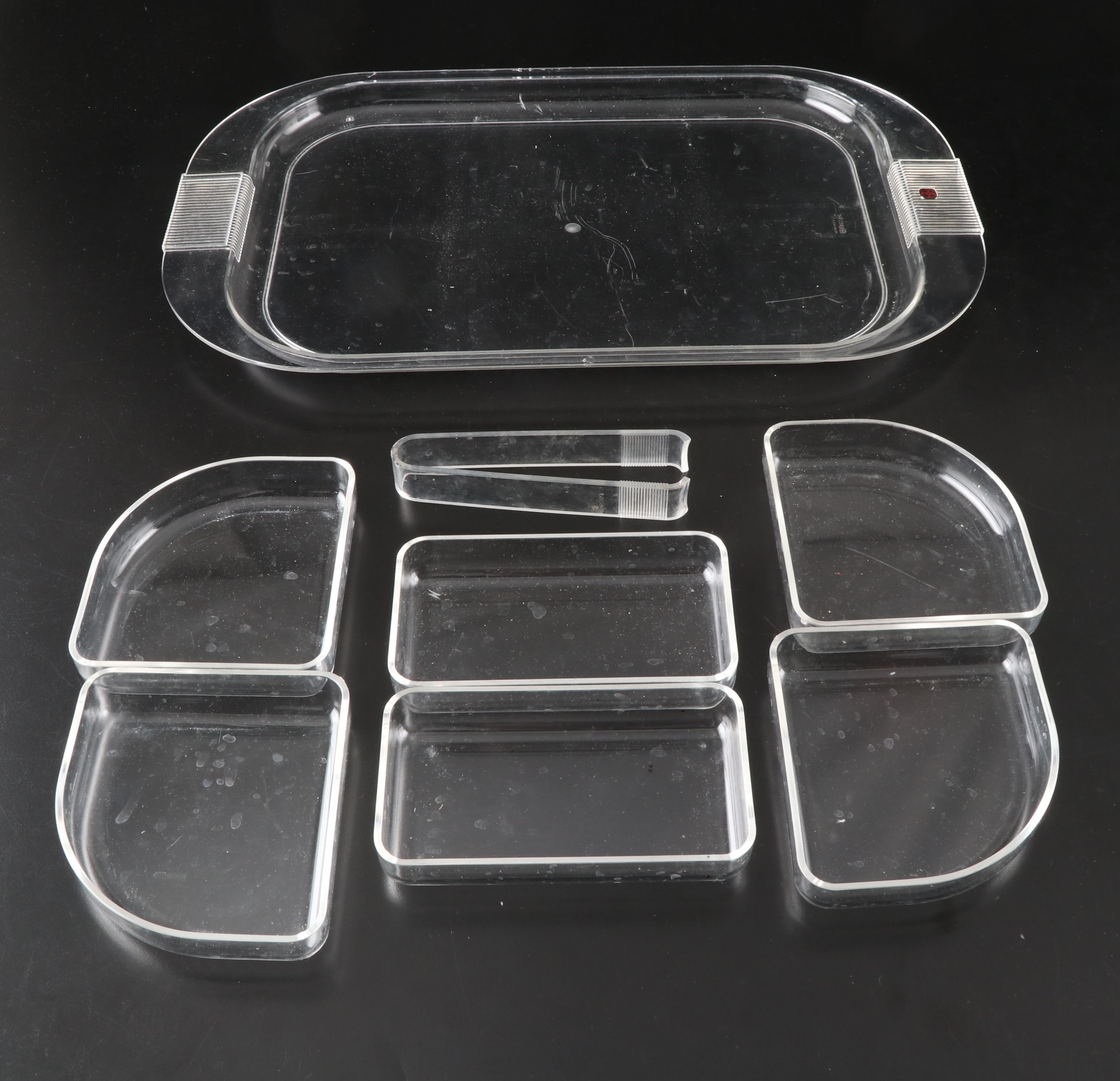 Guzzini Acrylic Divided Tray with Other Acrylic Ice Bucket and Wine Glasses