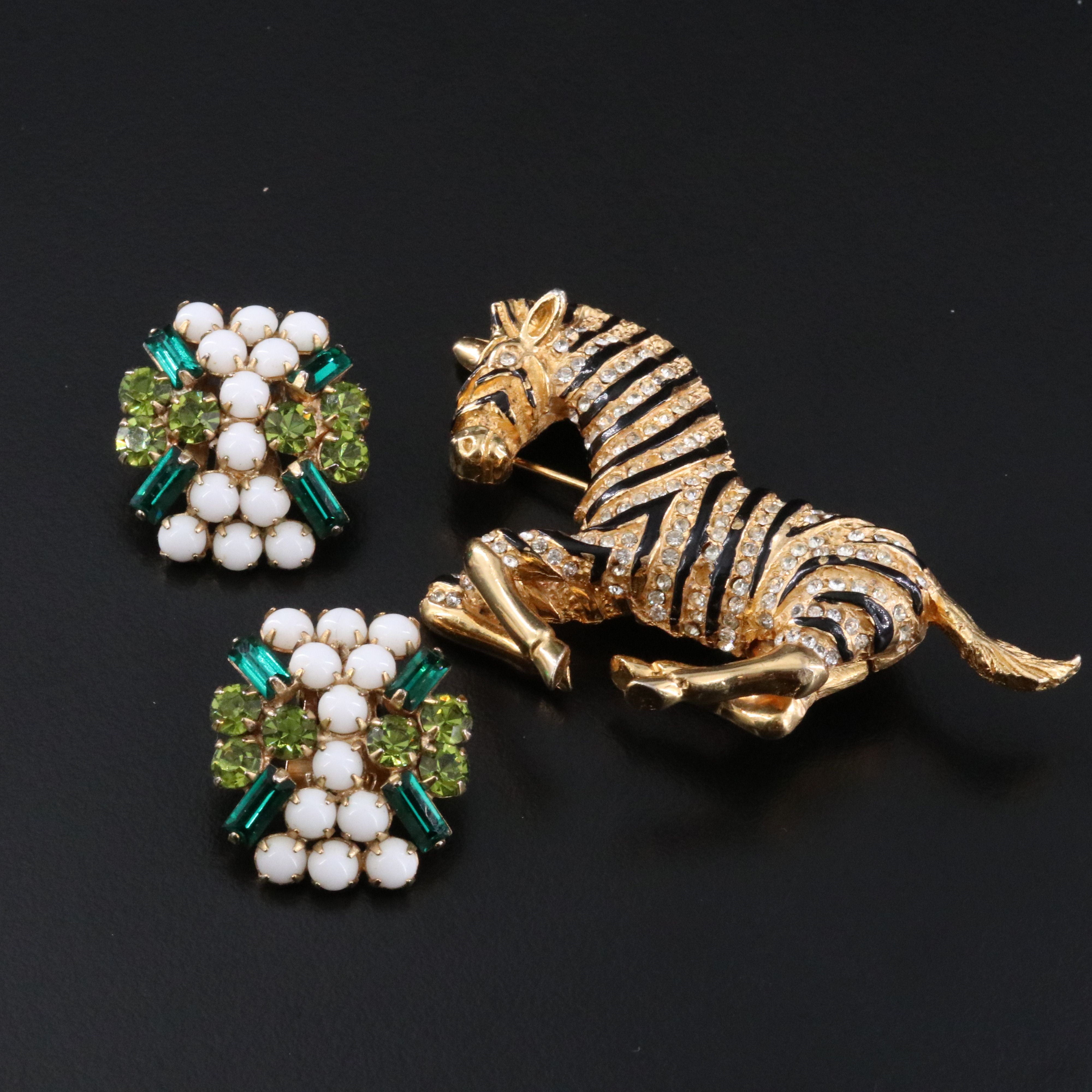 Hattie Carnegie Earrings and Zebra Brooch