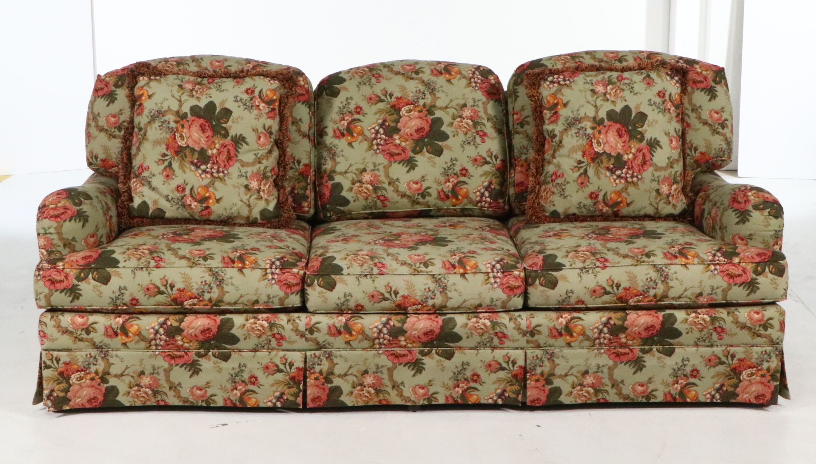 Sherrill Furniture Traditional Floral Chintz Pattern Upholstered Sofa