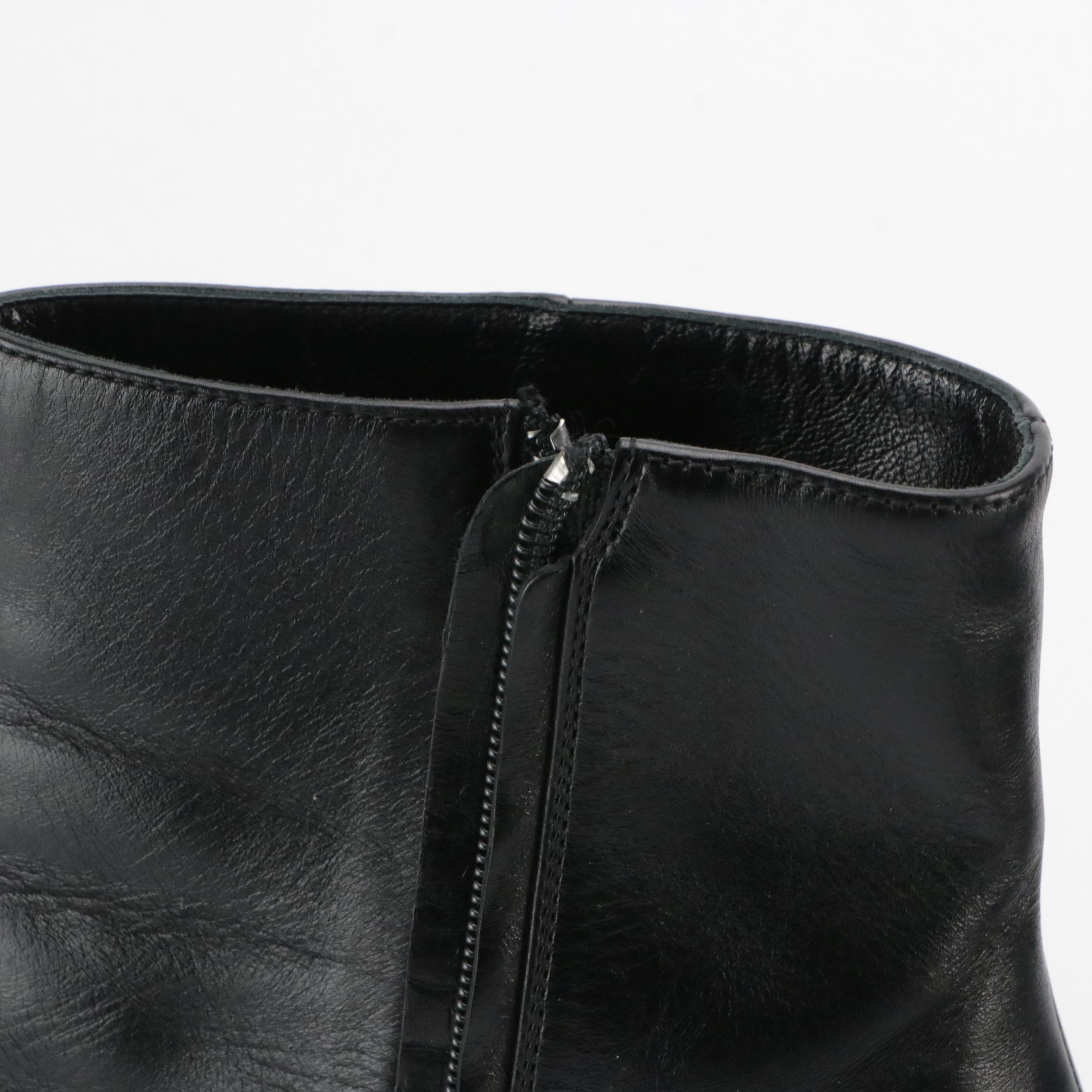 Prada Pointed-Toe Booties in Black Leather with Red Accents