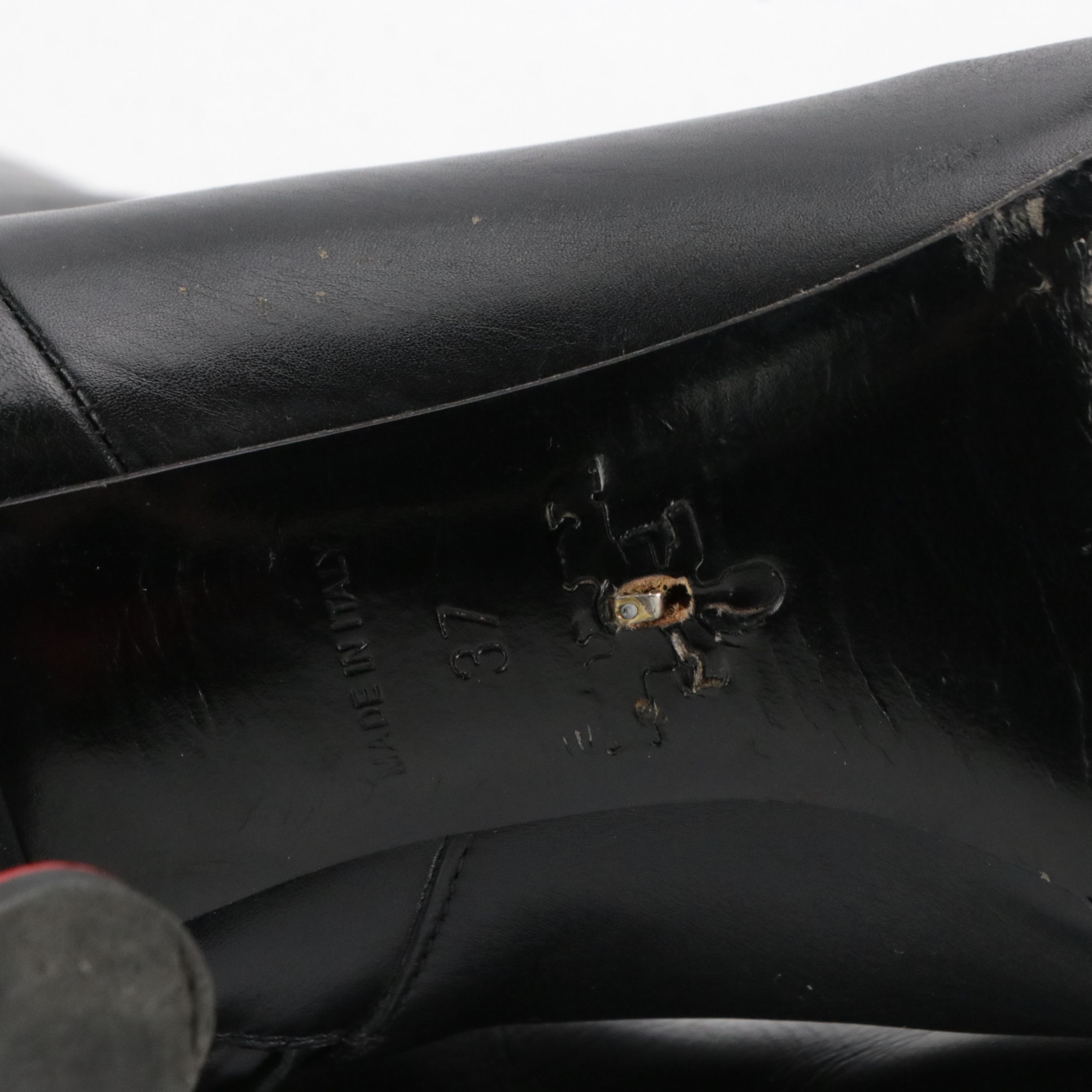 Prada Pointed-Toe Booties in Black Leather with Red Accents