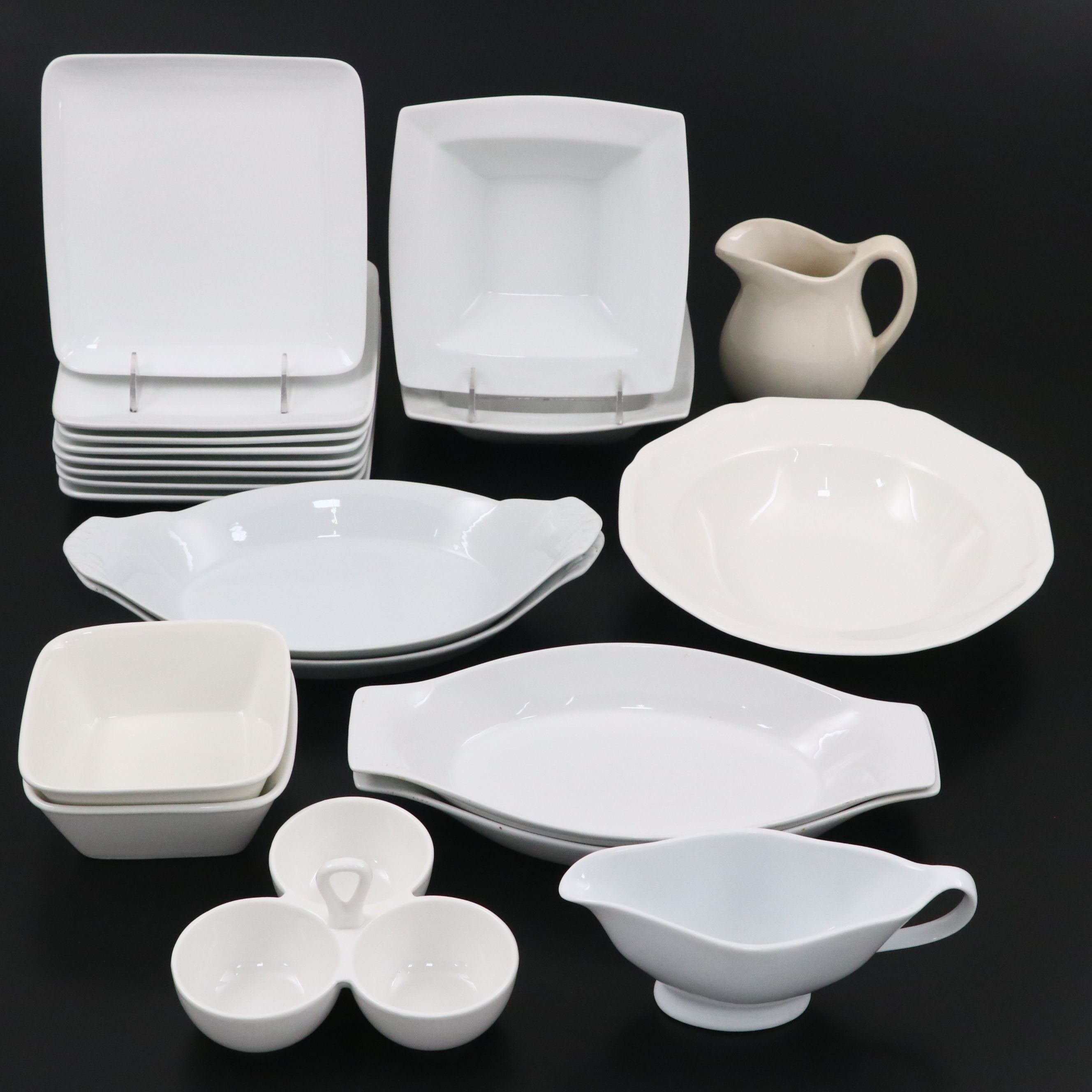 Crate & Barrel "Bennett" Ceramic Salad Plates with Other Serveware