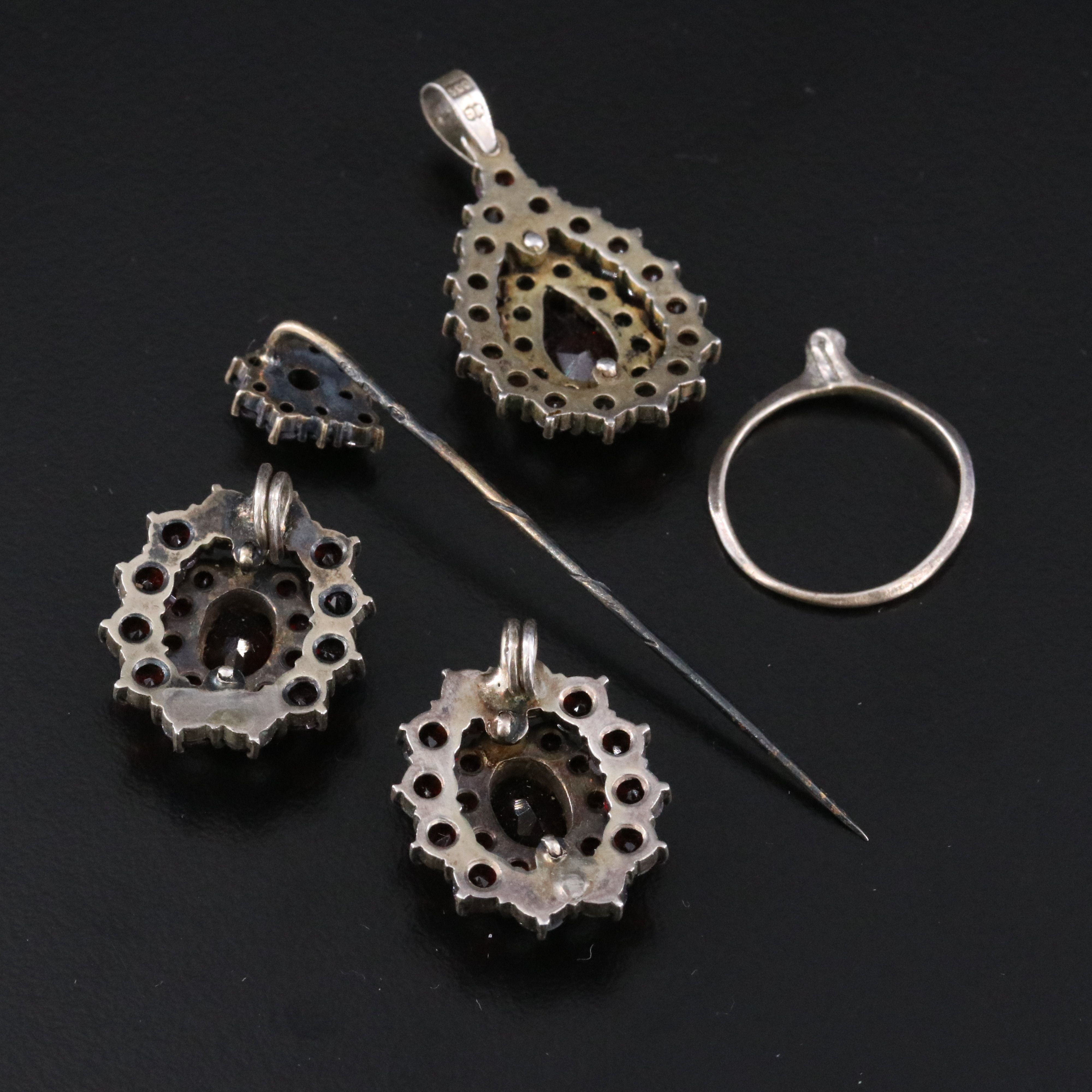 Vintage 900 Silver and 835 Silver with Sterling Ring Including Garnet