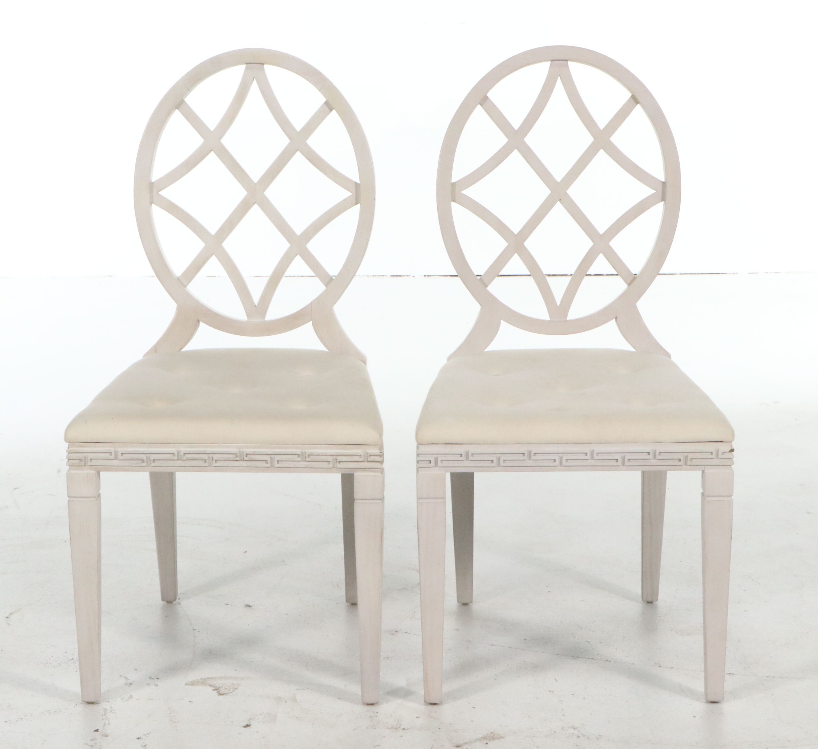 Pair of Miles Redd for Ballard Designs "Greek Key" Oval-Back Side Chairs