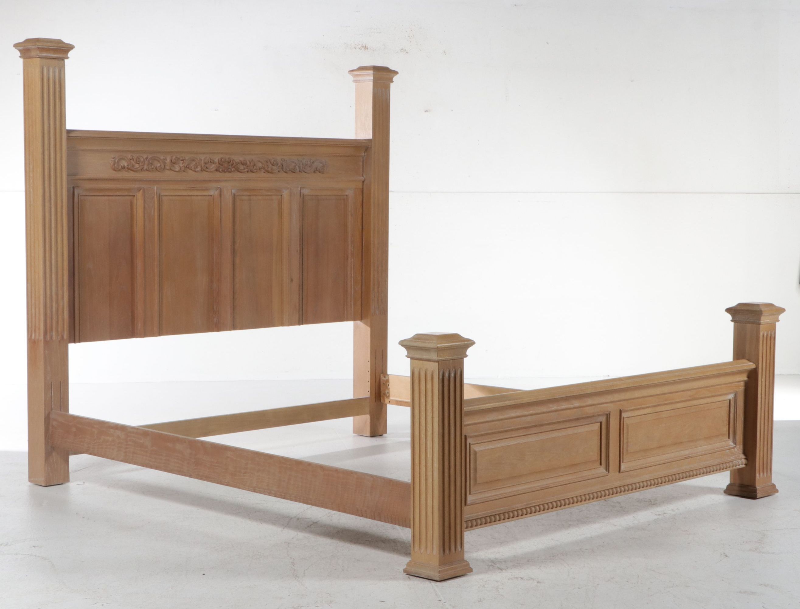 Contemporary Oak Neoclassical Style Four-Poster Bed, Late 20th/21st Century