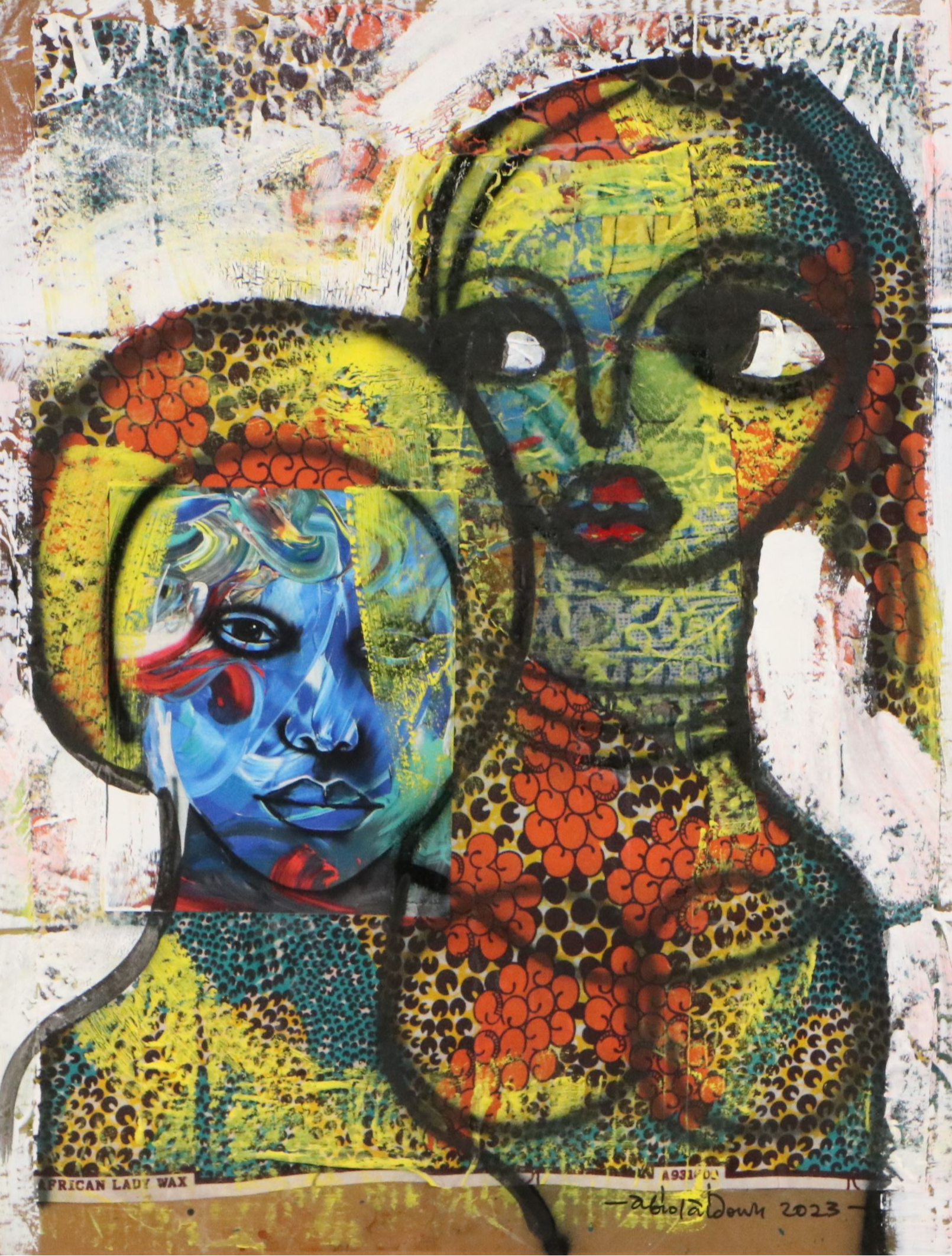 Abiola Idowu Mixed Media Painting "Family of 2," 2023