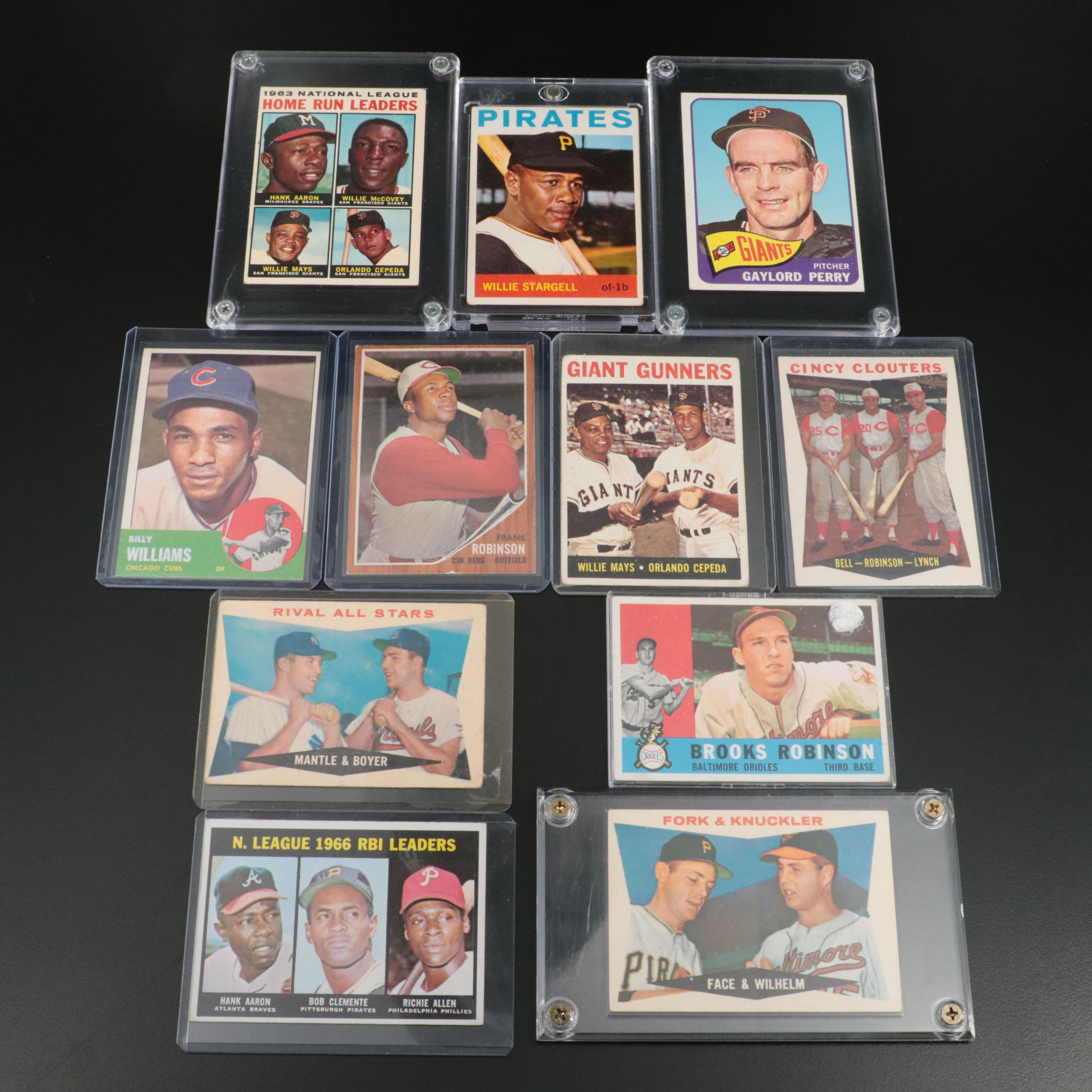 Eleven Vintage Topps Baseball Cards of HOF and Star Players, 1960s