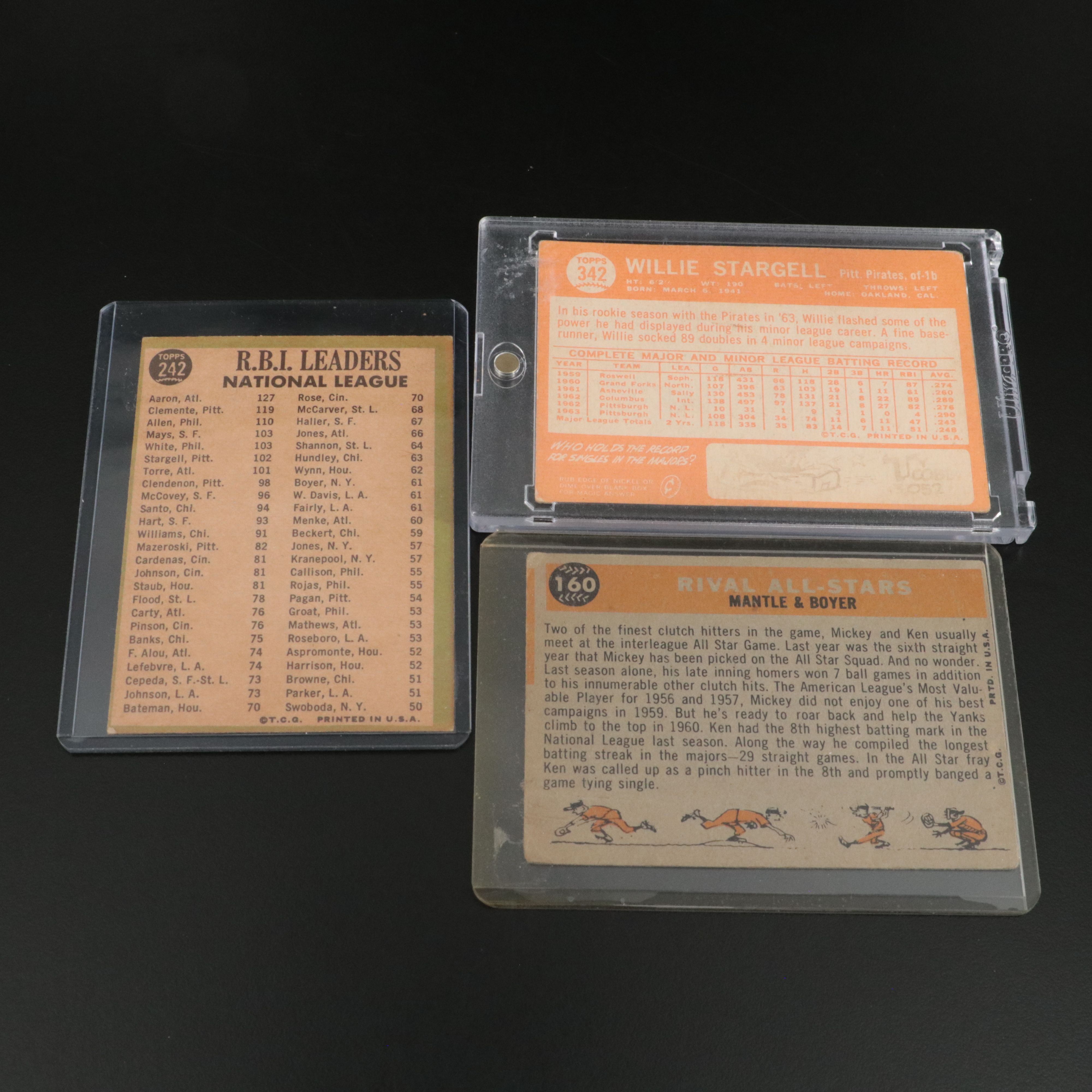 Eleven Vintage Topps Baseball Cards of HOF and Star Players, 1960s