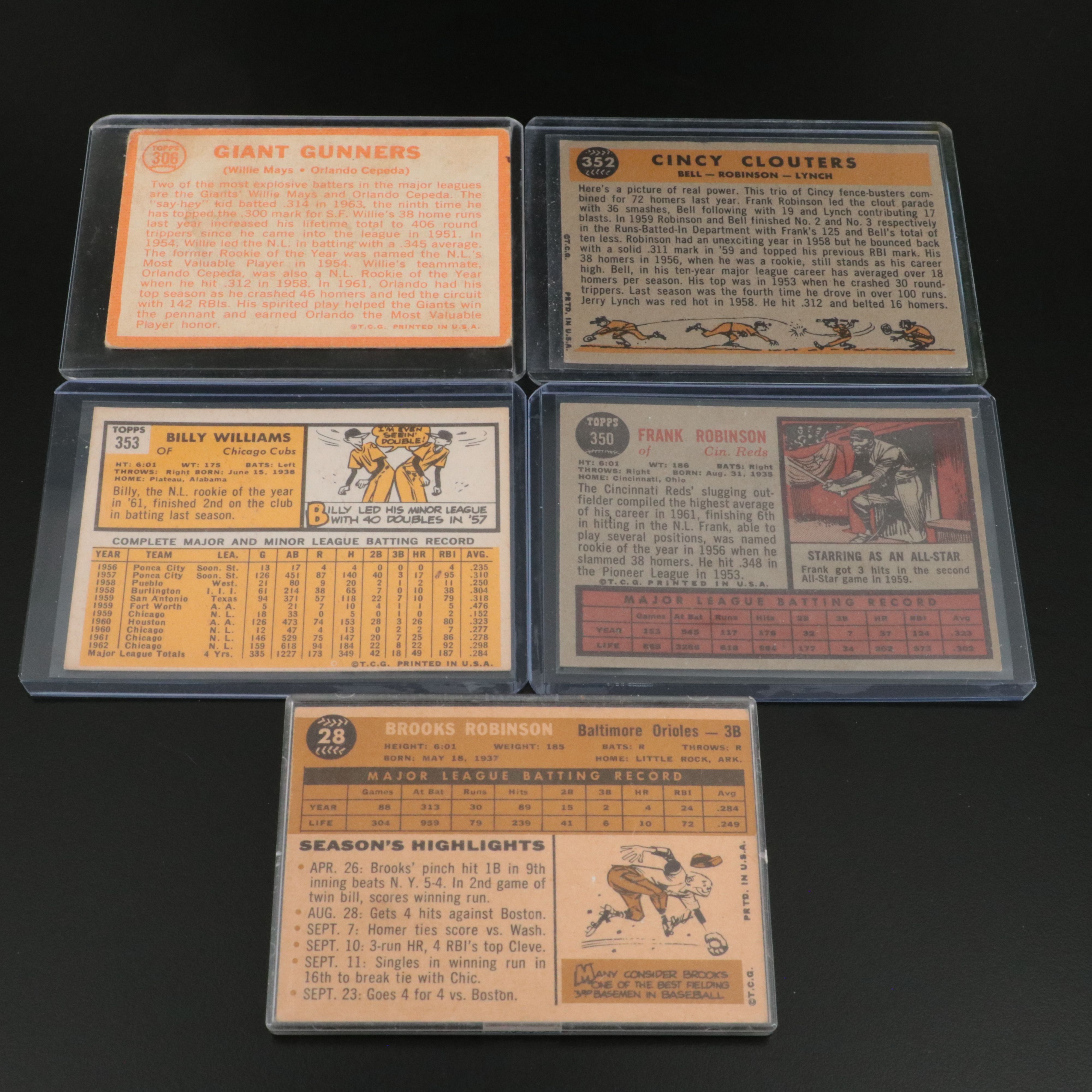 Eleven Vintage Topps Baseball Cards of HOF and Star Players, 1960s