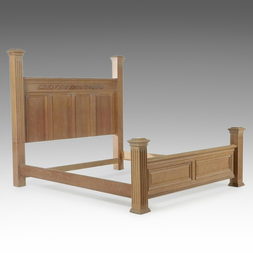 Contemporary Oak Neoclassical Style Four-Poster Bed, Late 20th/21st Century