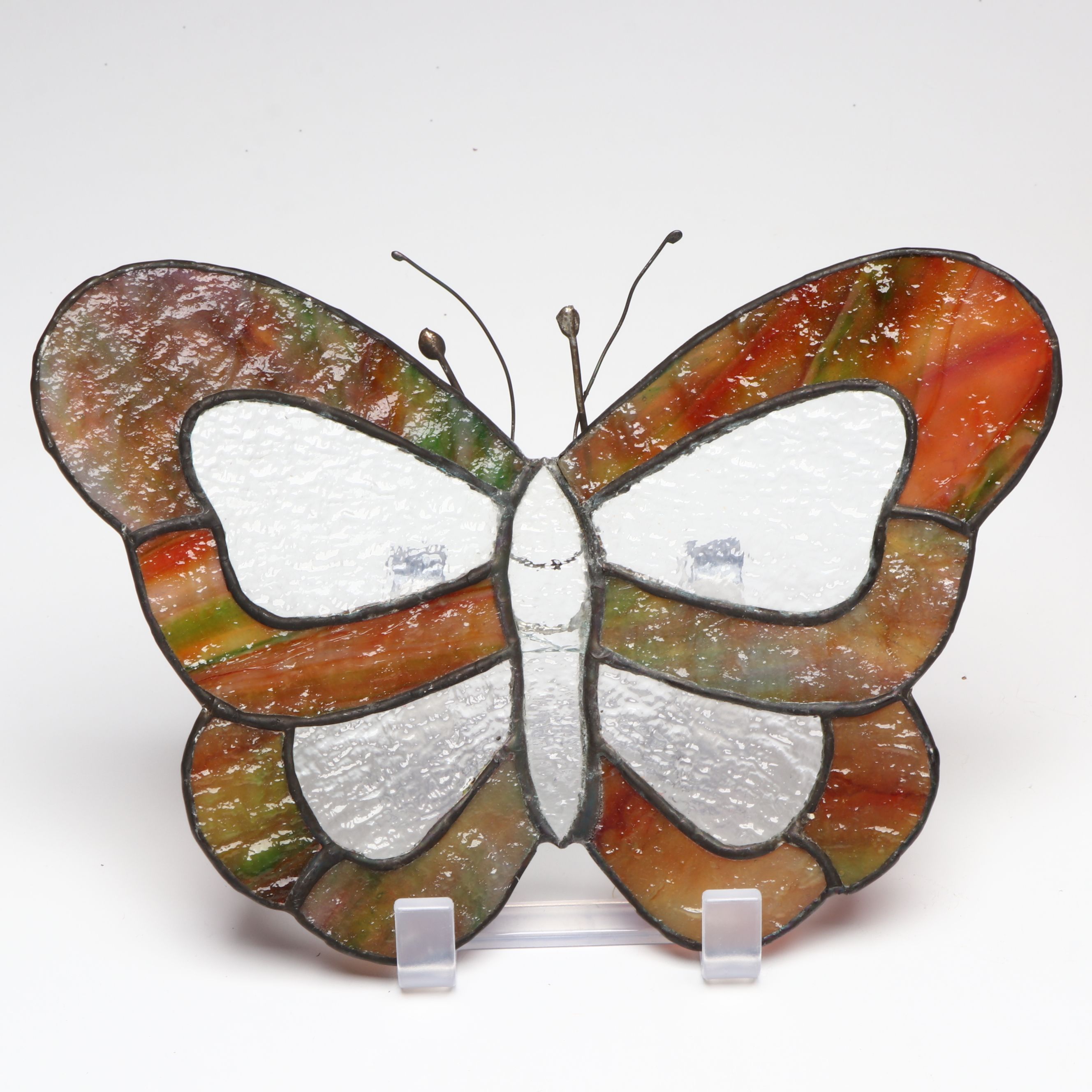 Slag and Iridescent Glass Butterflies with Figural Stained Glass Panel