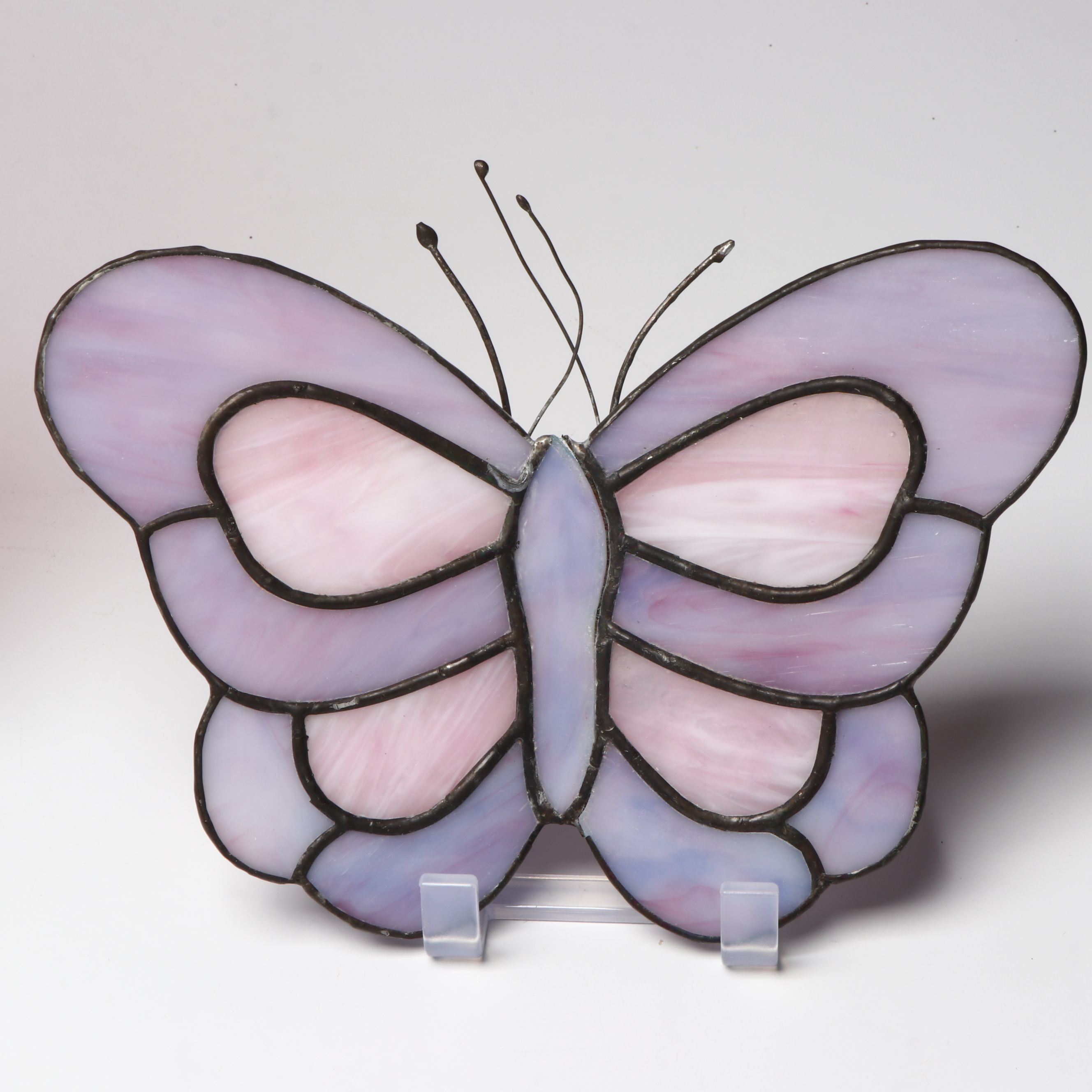 Slag and Iridescent Glass Butterflies with Figural Stained Glass Panel