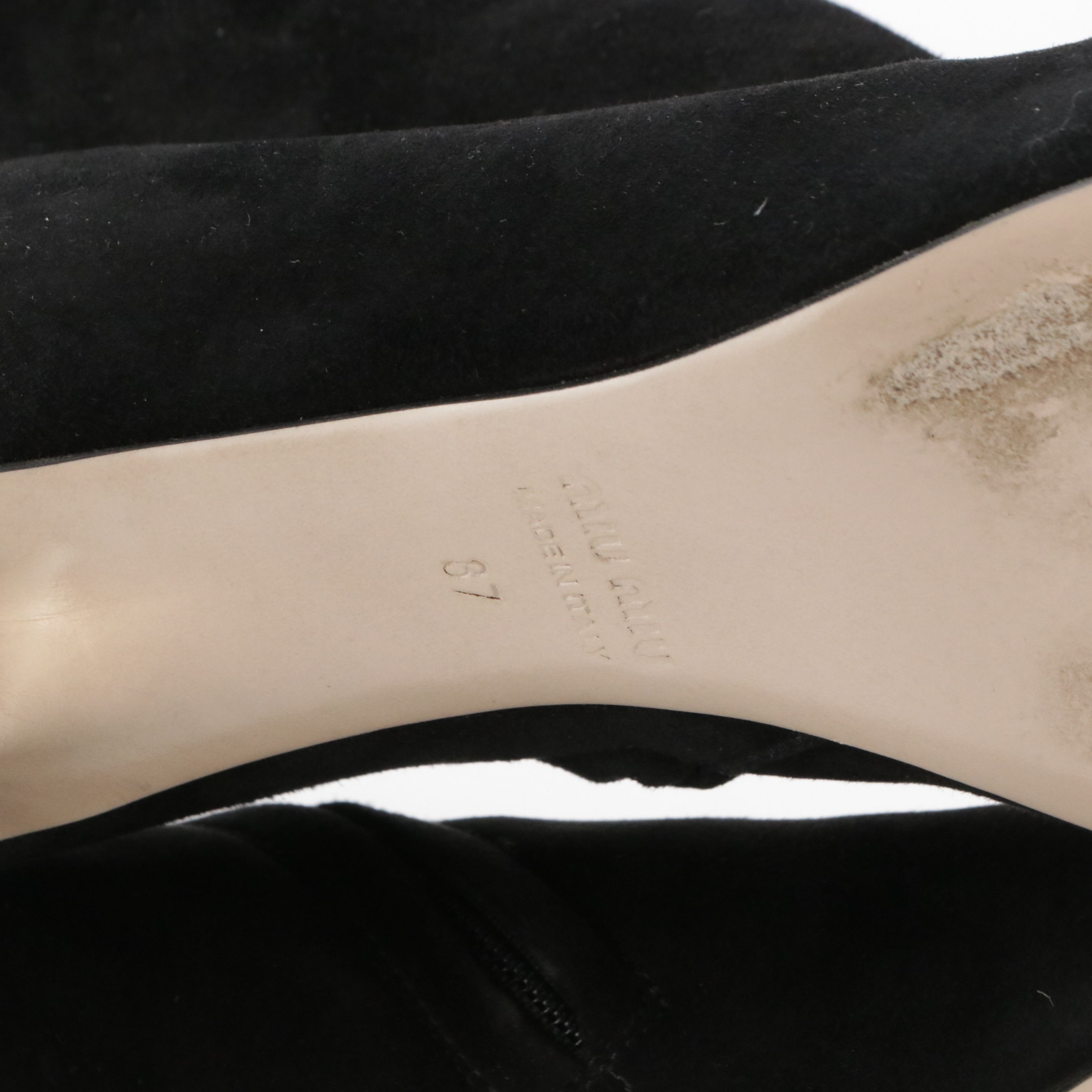 Miu Miu Black Suede Ankle Boots with Embellished Heels