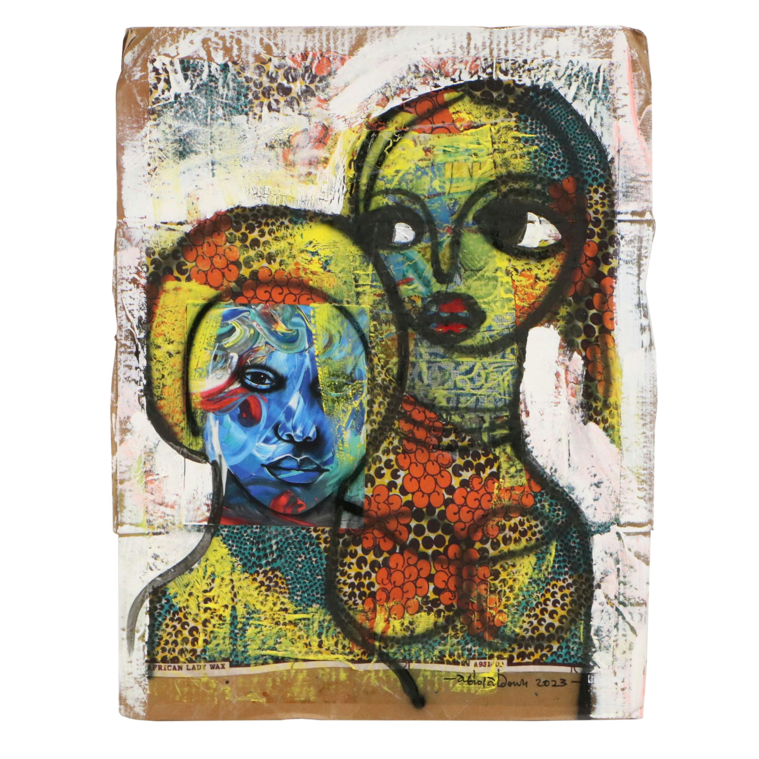 Abiola Idowu Mixed Media Painting "Family of 2," 2023