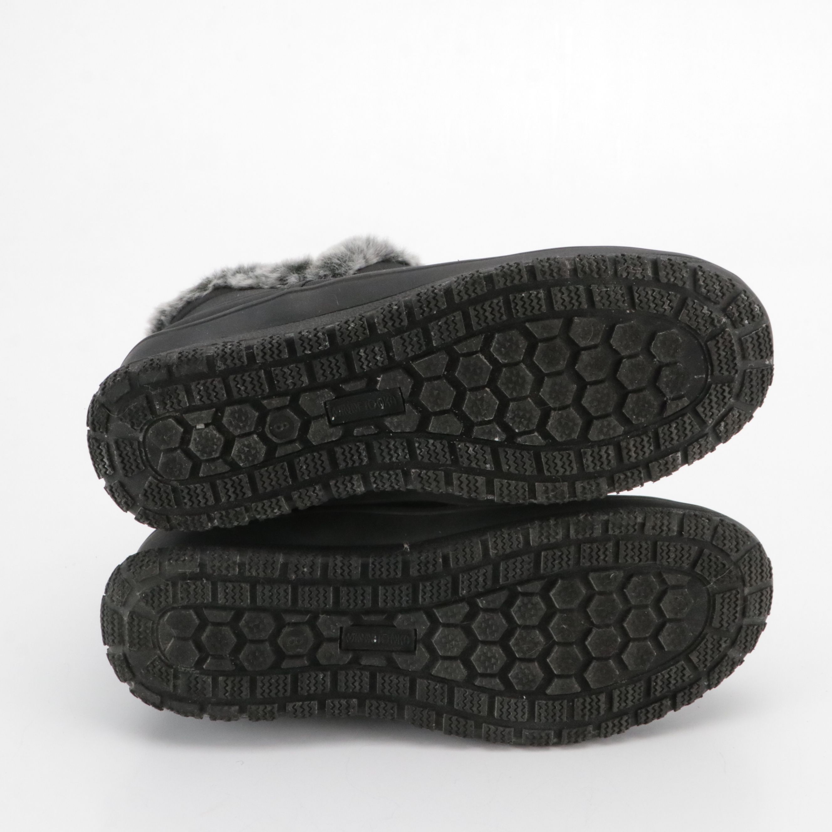 Minnetonka "Northtown" Faux Fur Lined Booties in Black Nylon