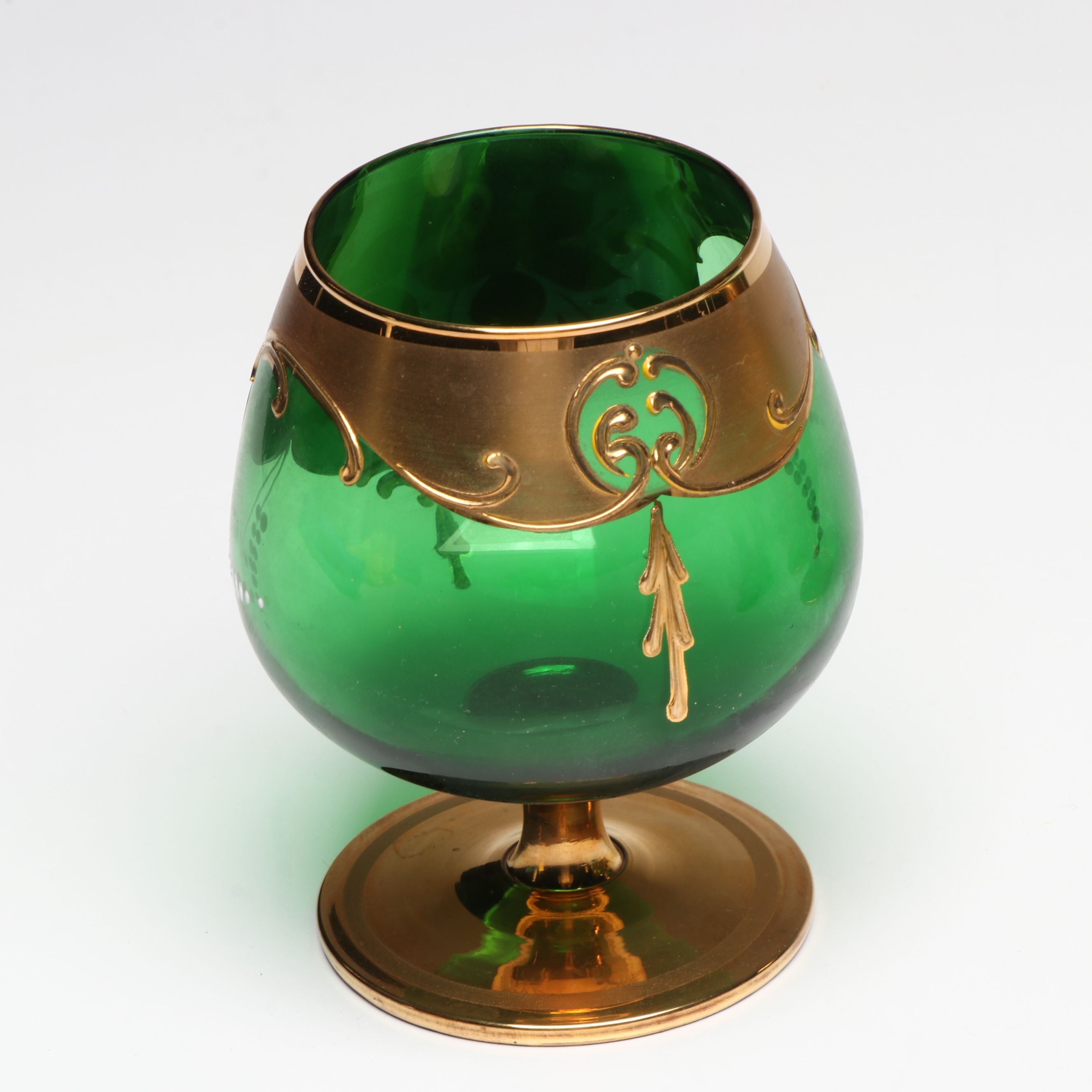 Laguna Murano Gold Gilt Floral Glass Brandy Glasses with Other Cordial Glasses