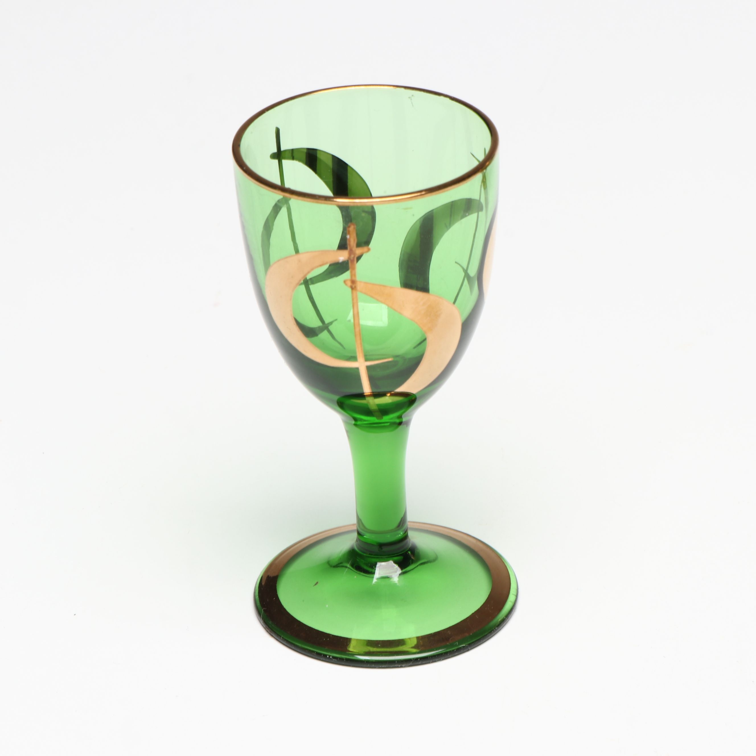 Laguna Murano Gold Gilt Floral Glass Brandy Glasses with Other Cordial Glasses