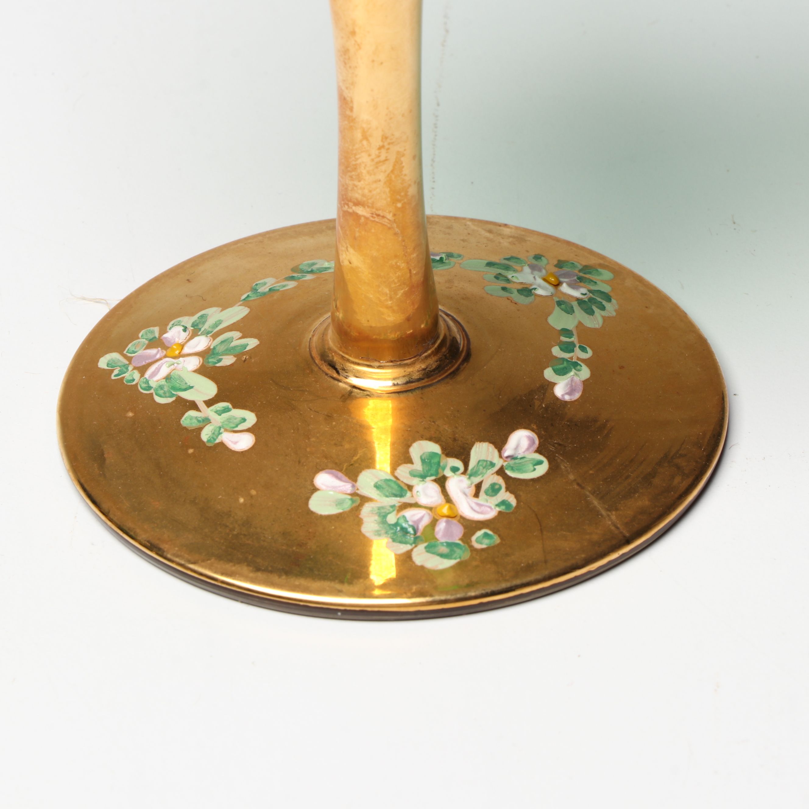 Laguna Murano Hand-Painted Floral Gold Gilt Green Glass Wine Glasses