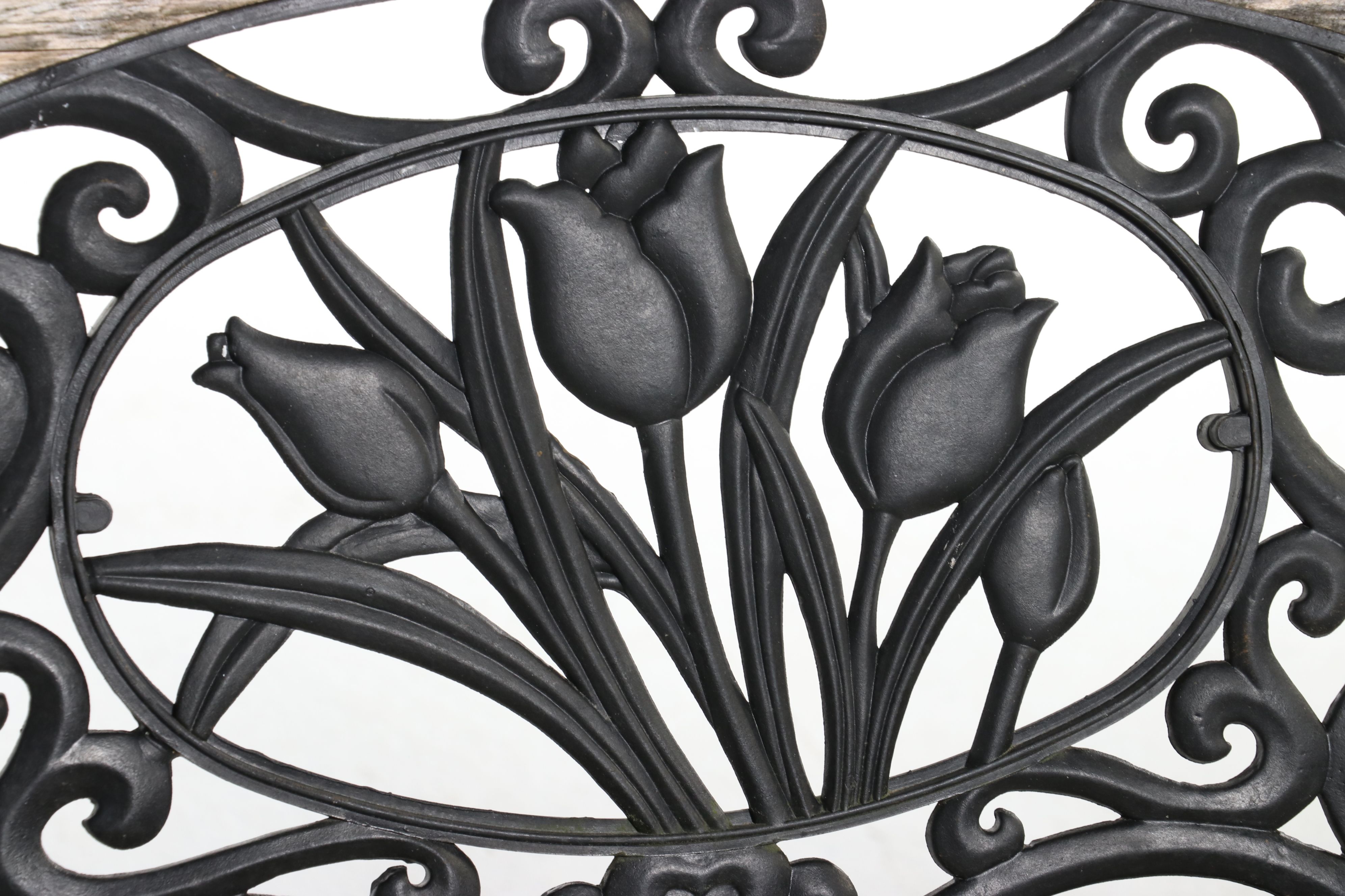 Victorian Style Tulip Cast Iron and Wooden Garden Bench