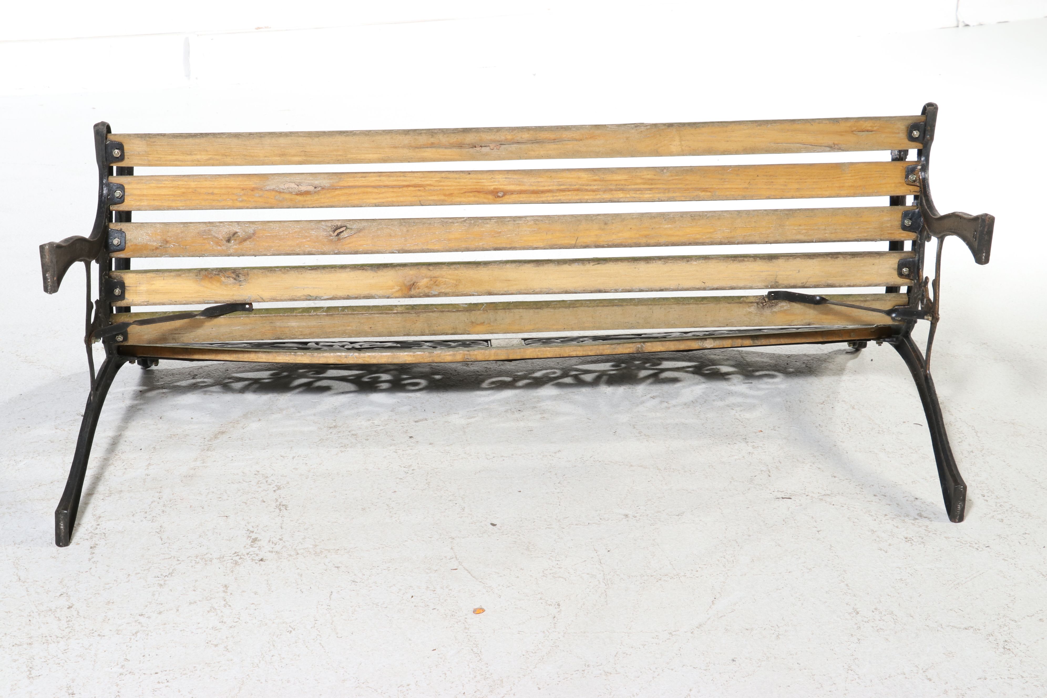 Victorian Style Tulip Cast Iron and Wooden Garden Bench