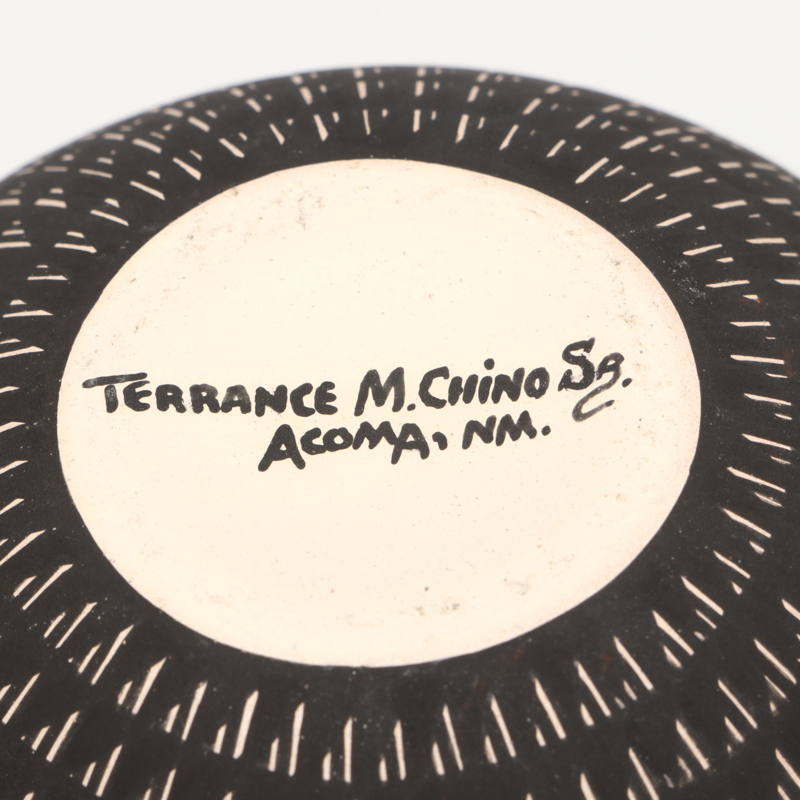 Terrance M. Chino Sr. Acoma Pueblo Pottery Black and White Seed Pot