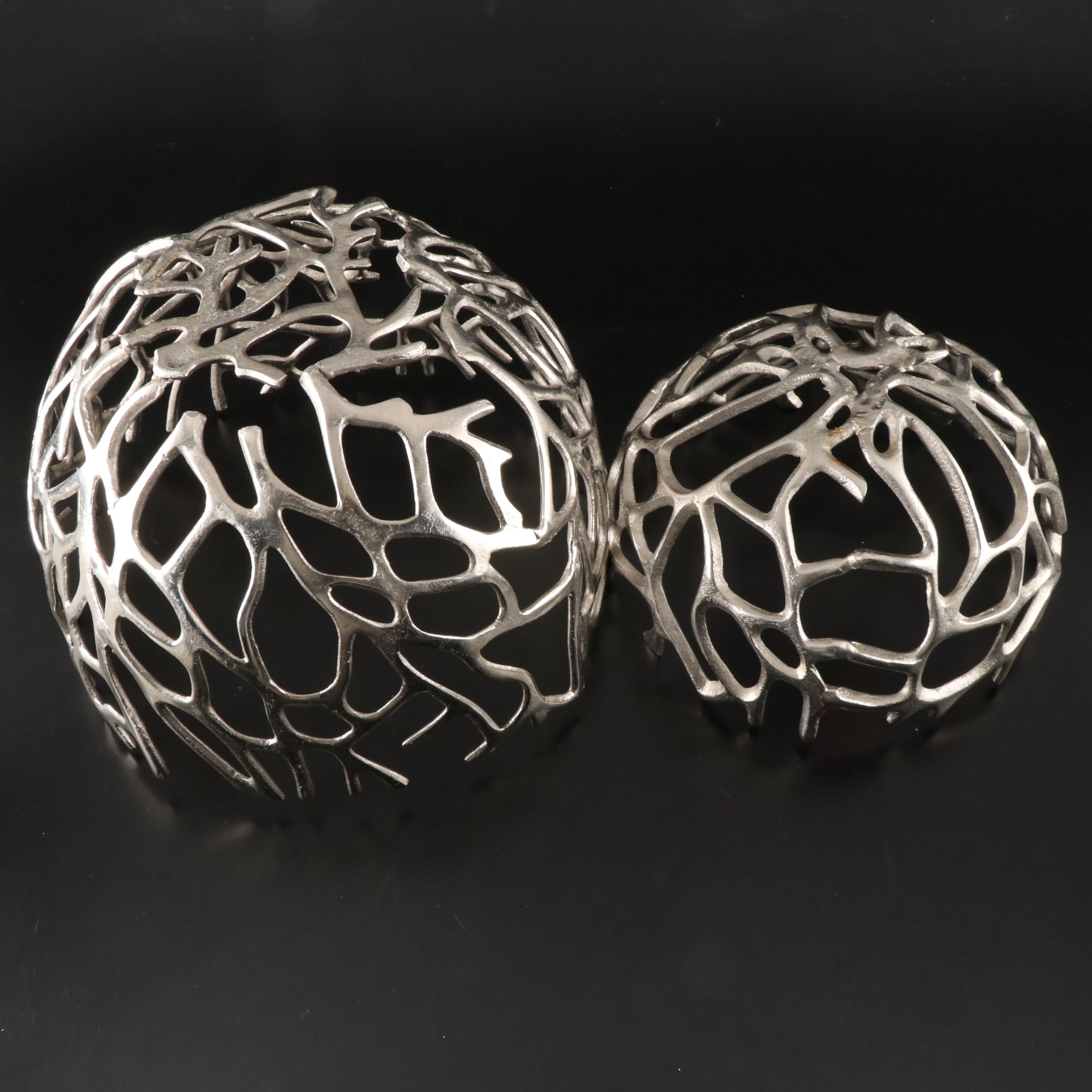 Metal Abstract Centerpiece Bowls with Mold Blown Glass Pumpkins