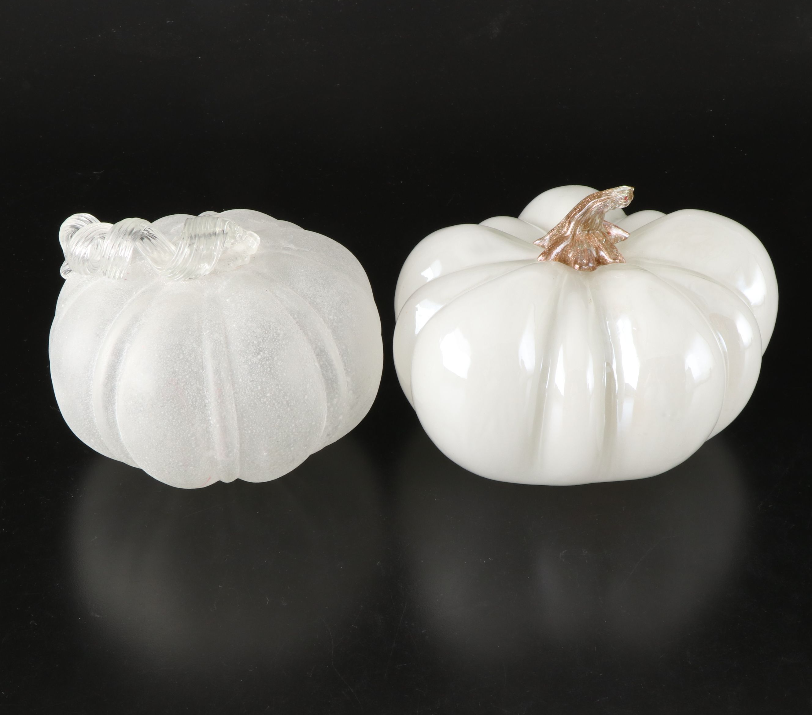 Metal Abstract Centerpiece Bowls with Mold Blown Glass Pumpkins