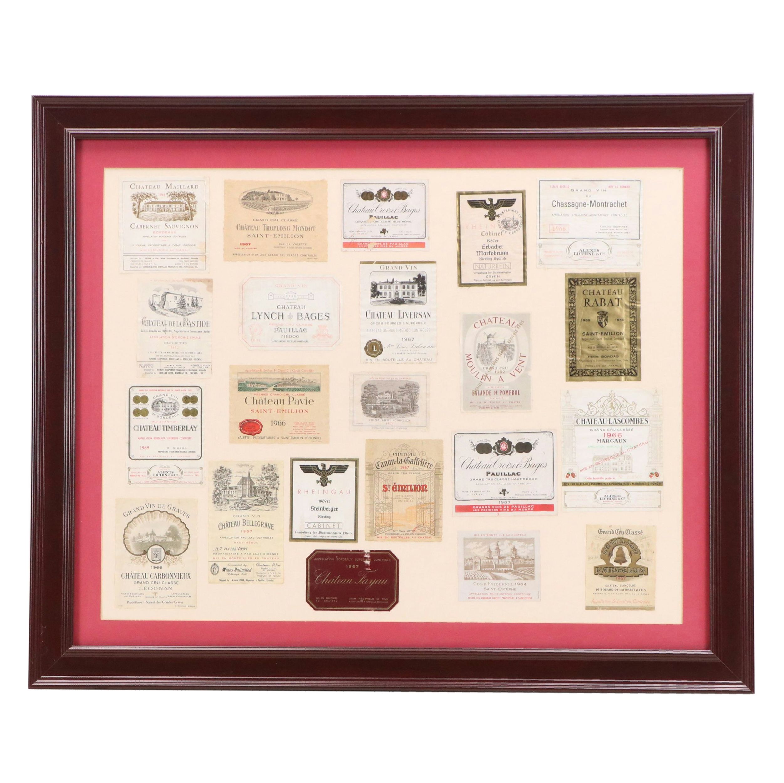 Printed Label Collage of 1960s Bordeaux Region Wines, Circa 1970