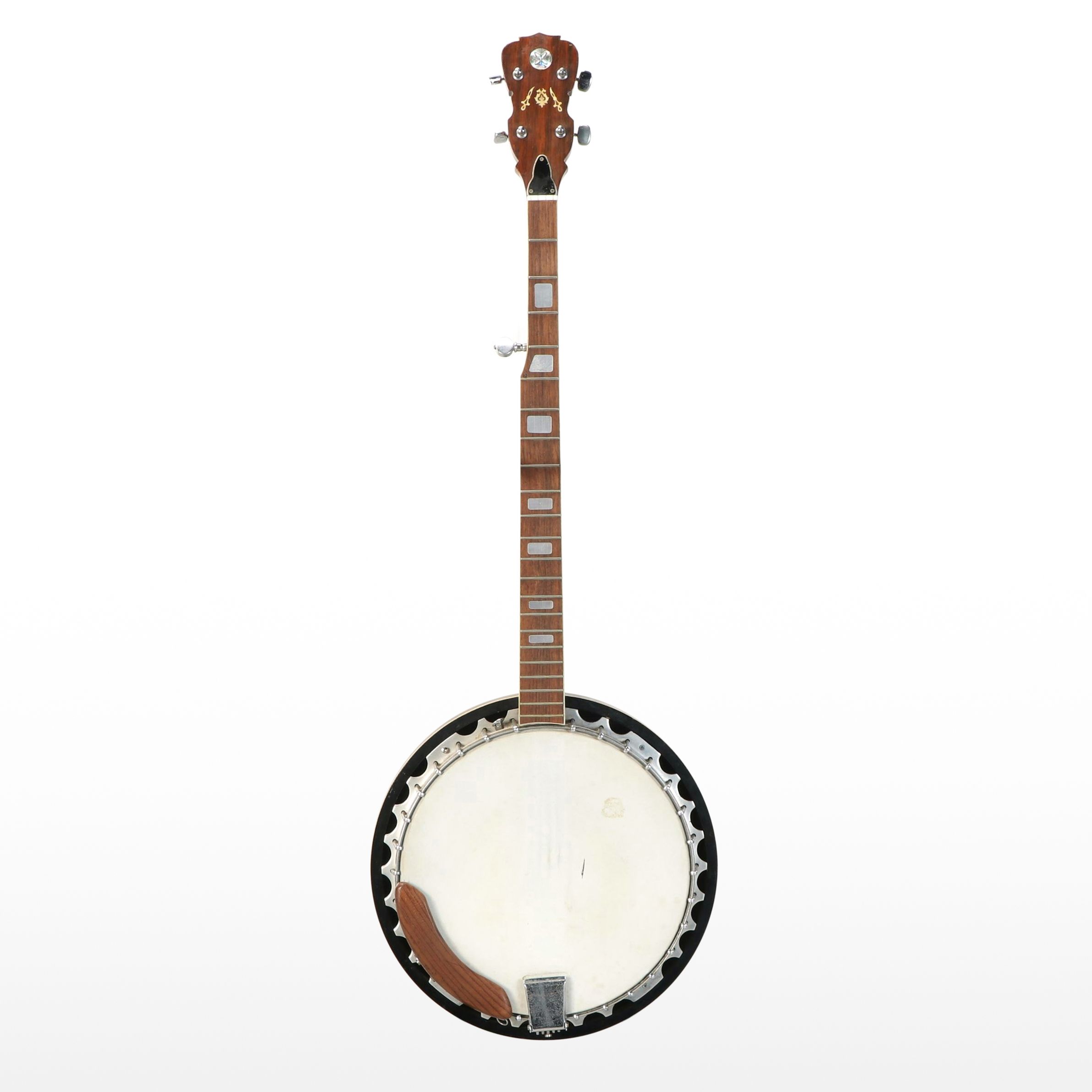 Five-String Wooden Resonator Banjo with Abalone Inlay Headstock