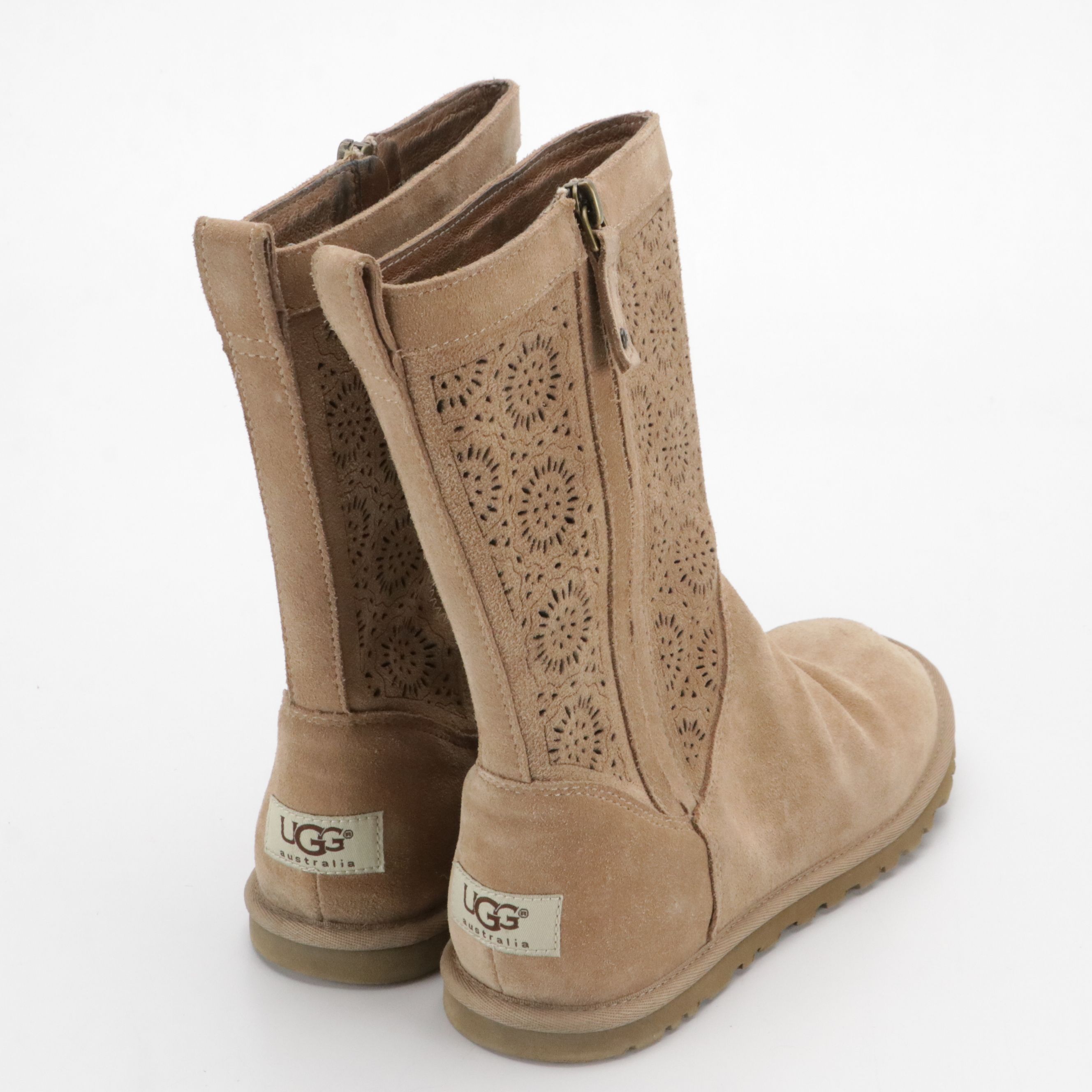 UGG Lo Pro Zip-Up Boots in Fawn Perforated Sheepskin, With Box