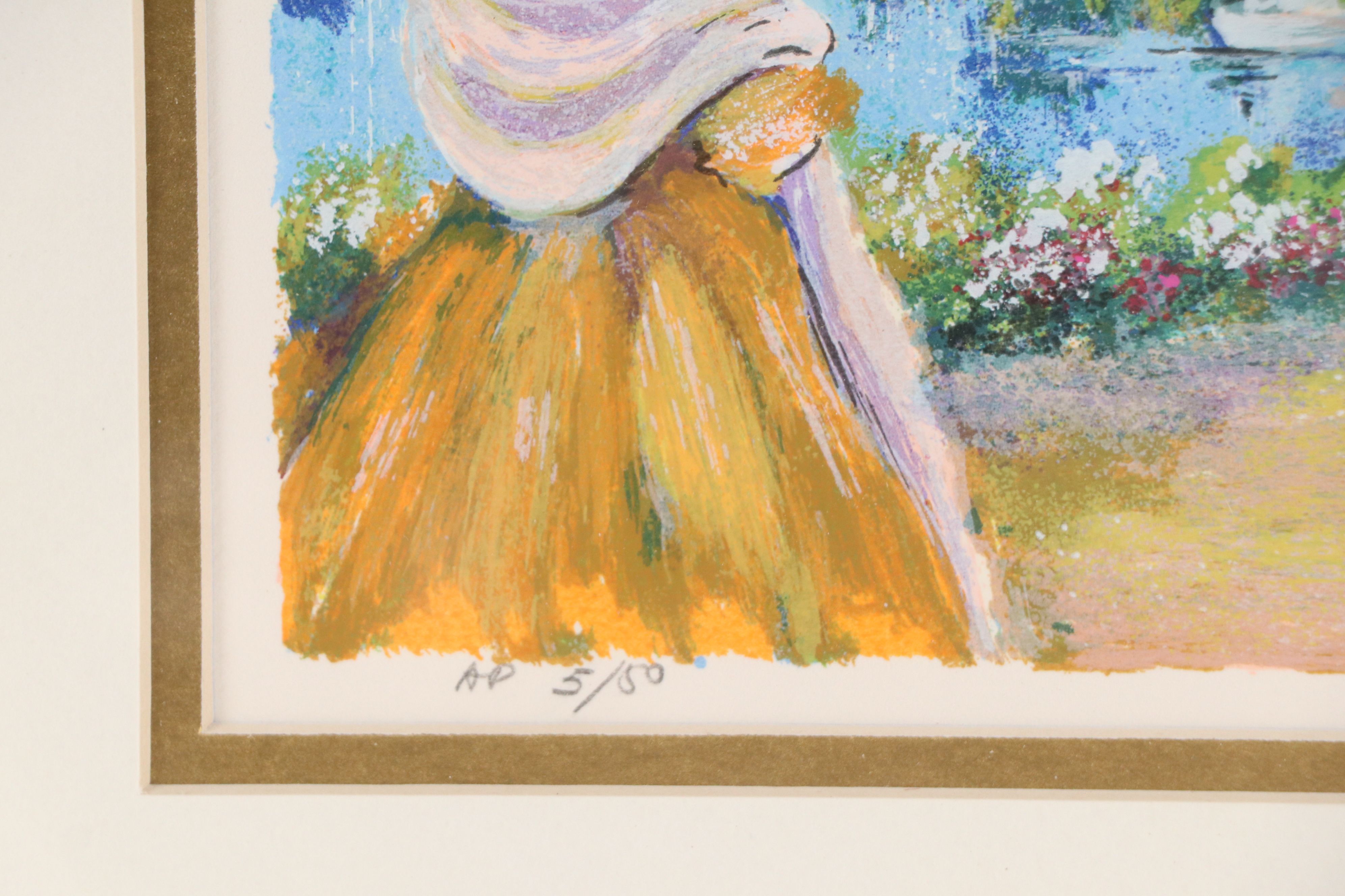 Serigraph of Impressionist Style Landscape with Figures