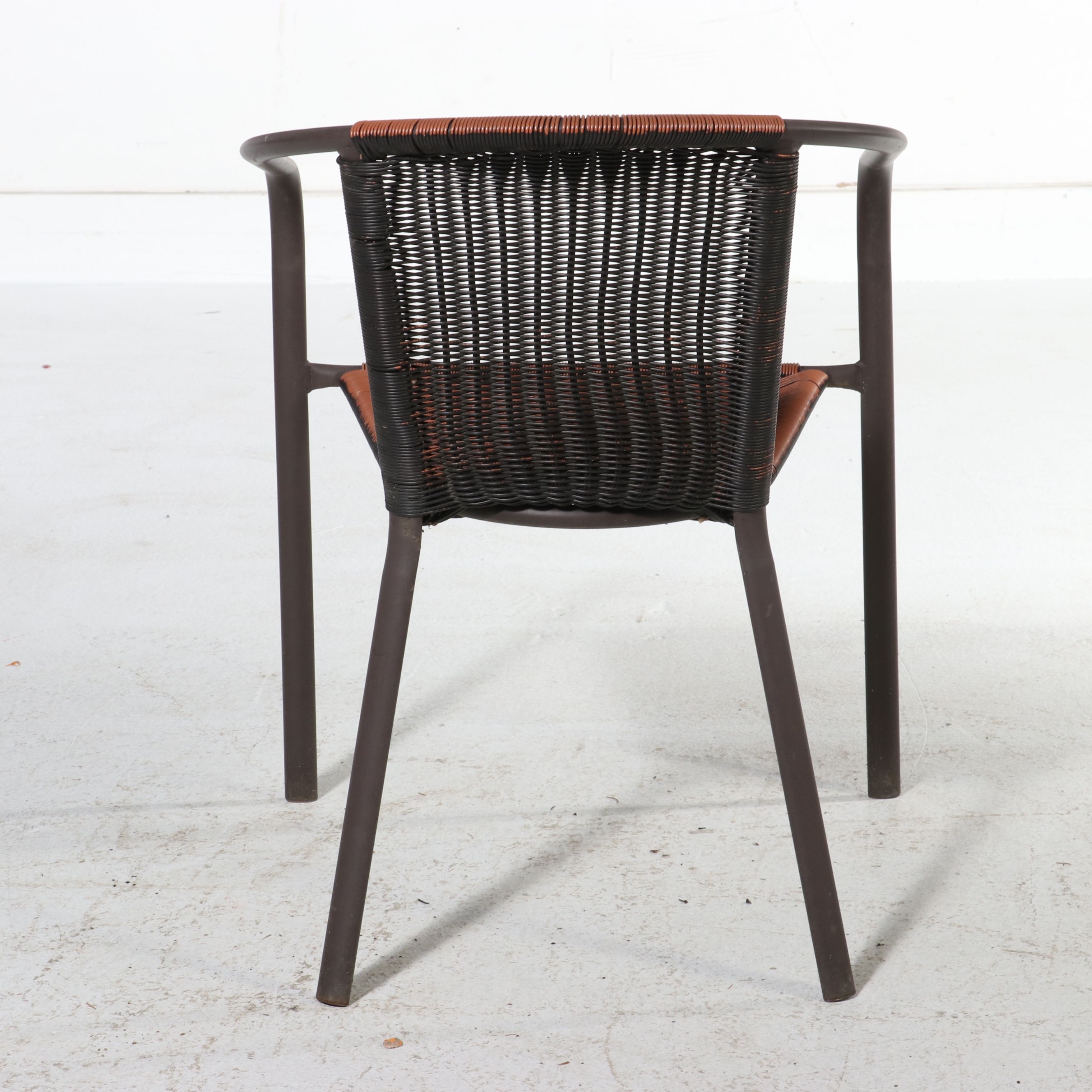 Wrought Iron Patio Chaise with Cushion and Pair of Lawn Chairs, 21st Century