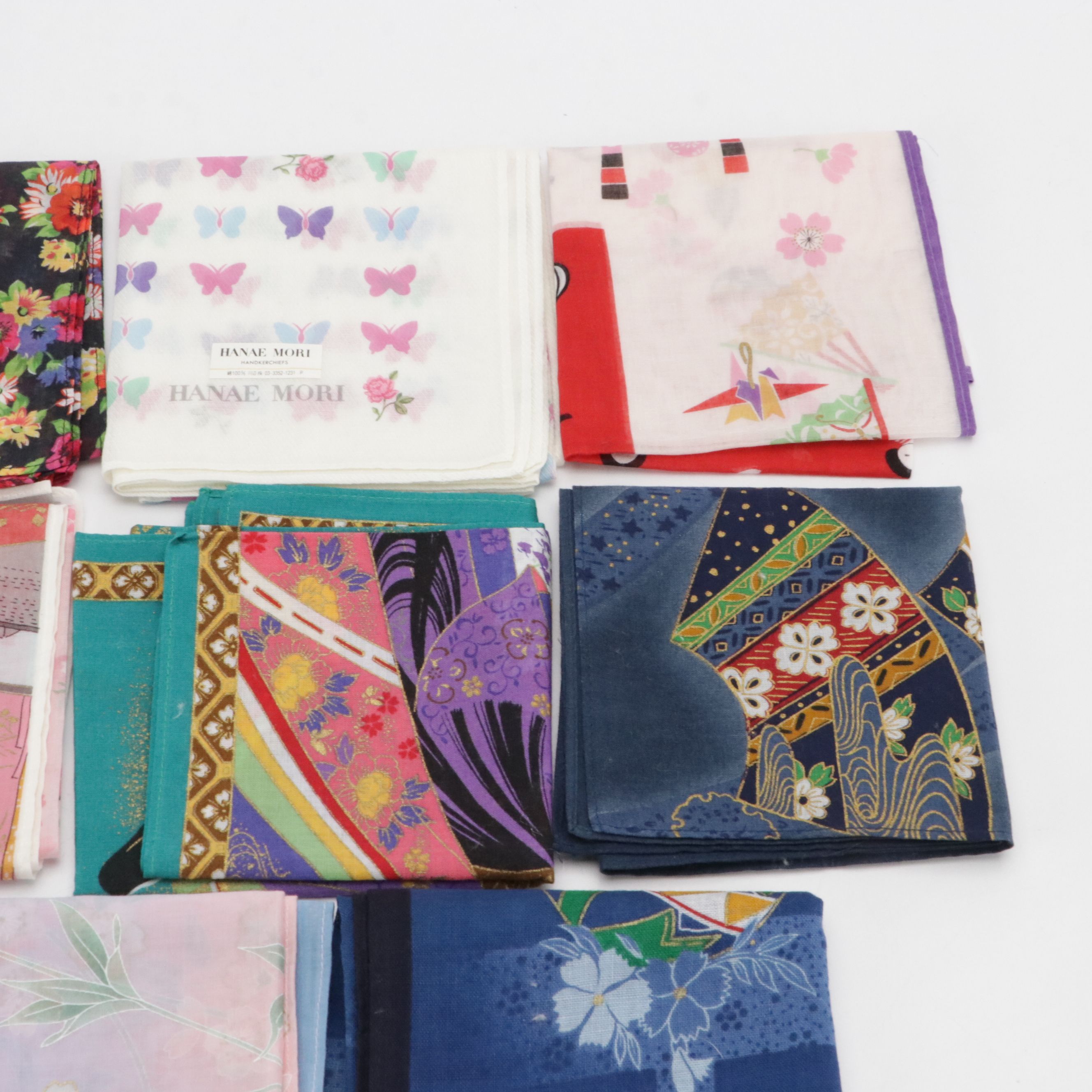 Hanae Mori, Kenzo, and Other Printed Silk/Cotton Handkerchiefs