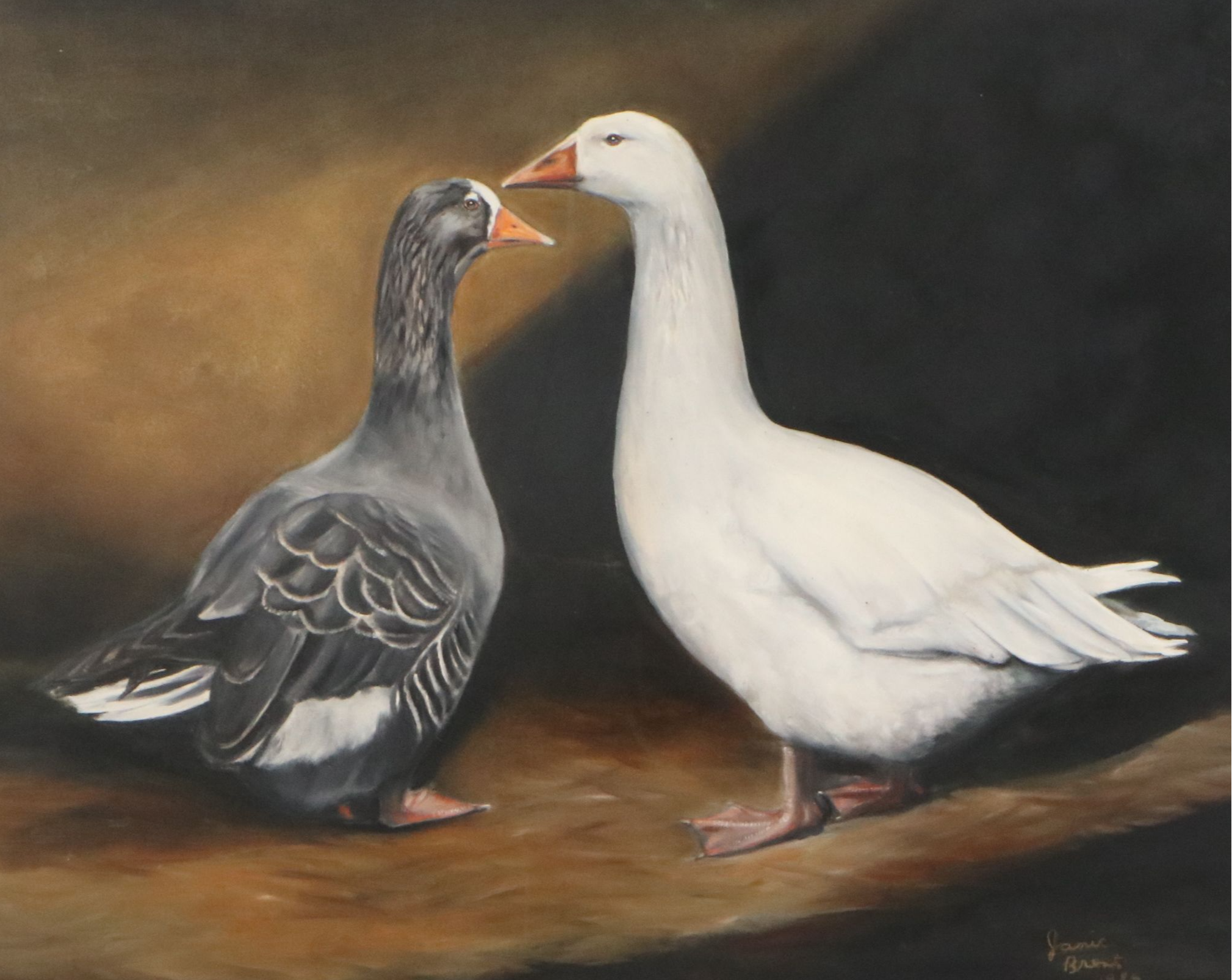 Janie Brent Oil Painting of Geese, 1980