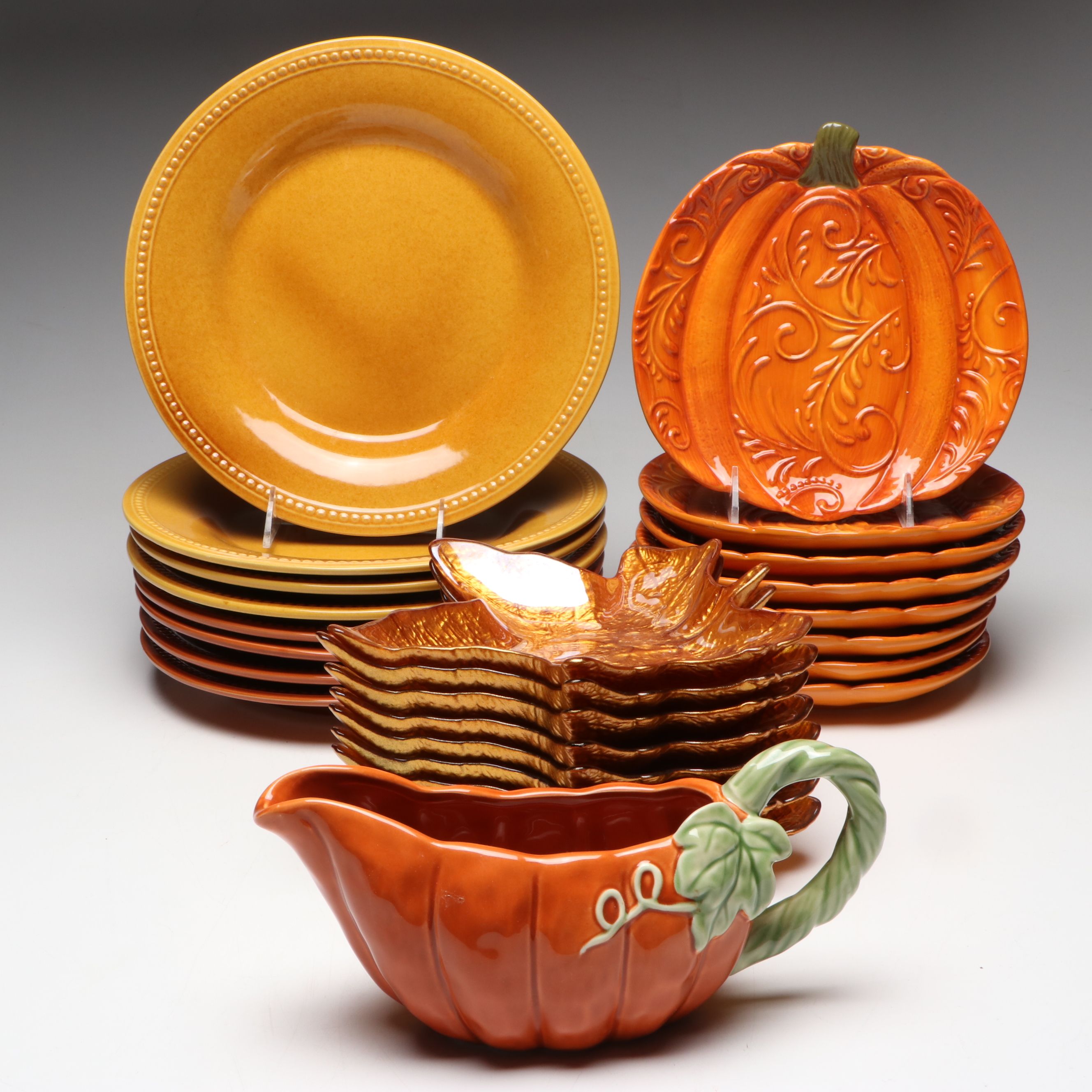 Ceramic Pumpkin Plates and Gravy Boat with More Autumn Themed Dinnerware