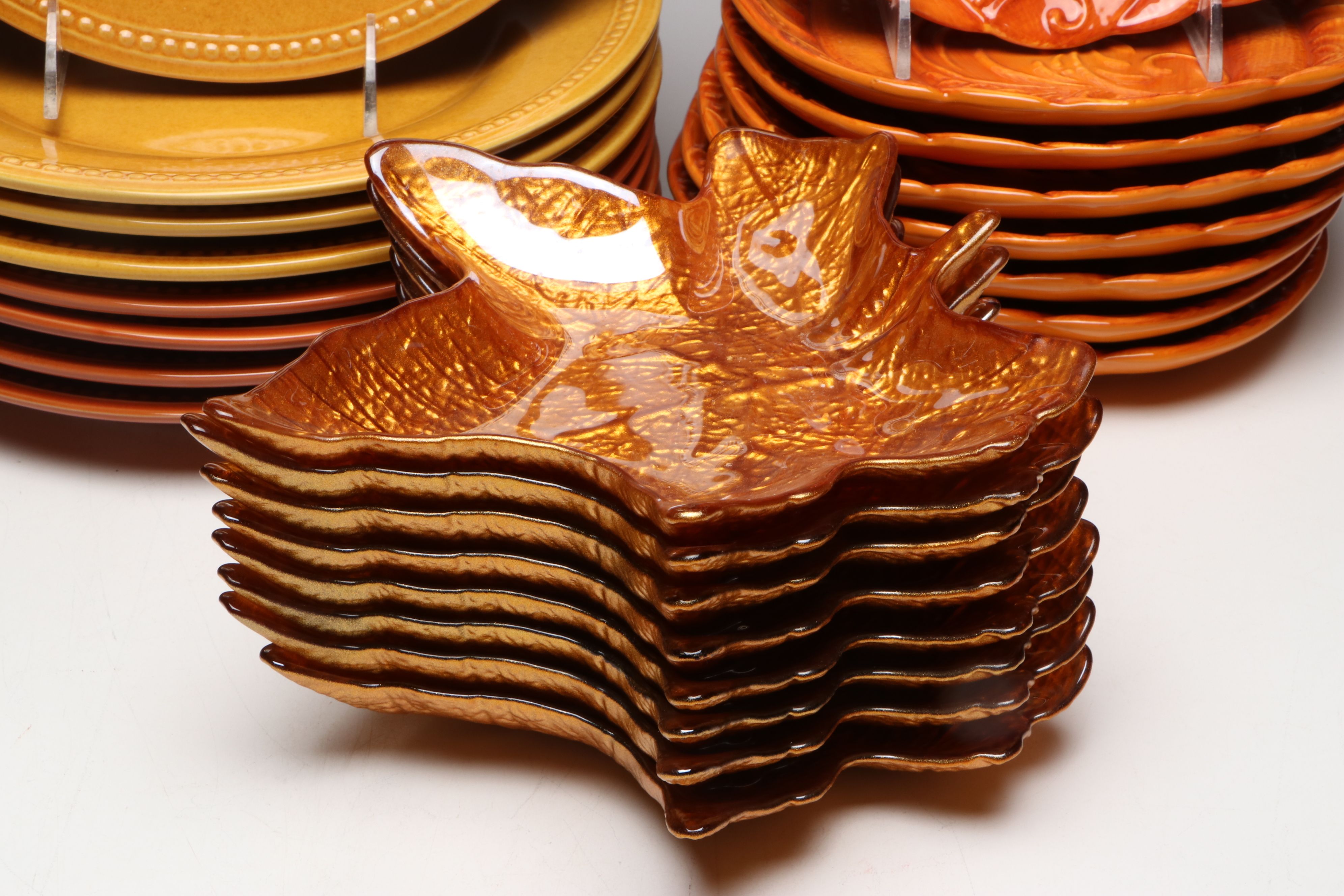 Ceramic Pumpkin Plates and Gravy Boat with More Autumn Themed Dinnerware